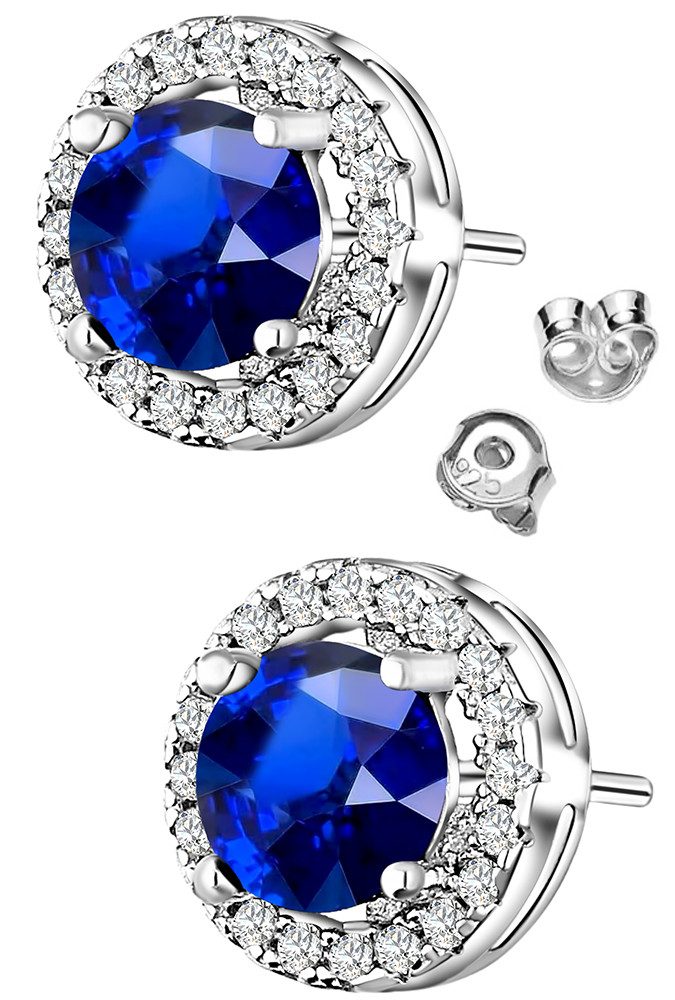 Paar Ohrstecker runde 925 Silber kleine blaue Ohrringe Schmuck für Frauen Damen Mutter