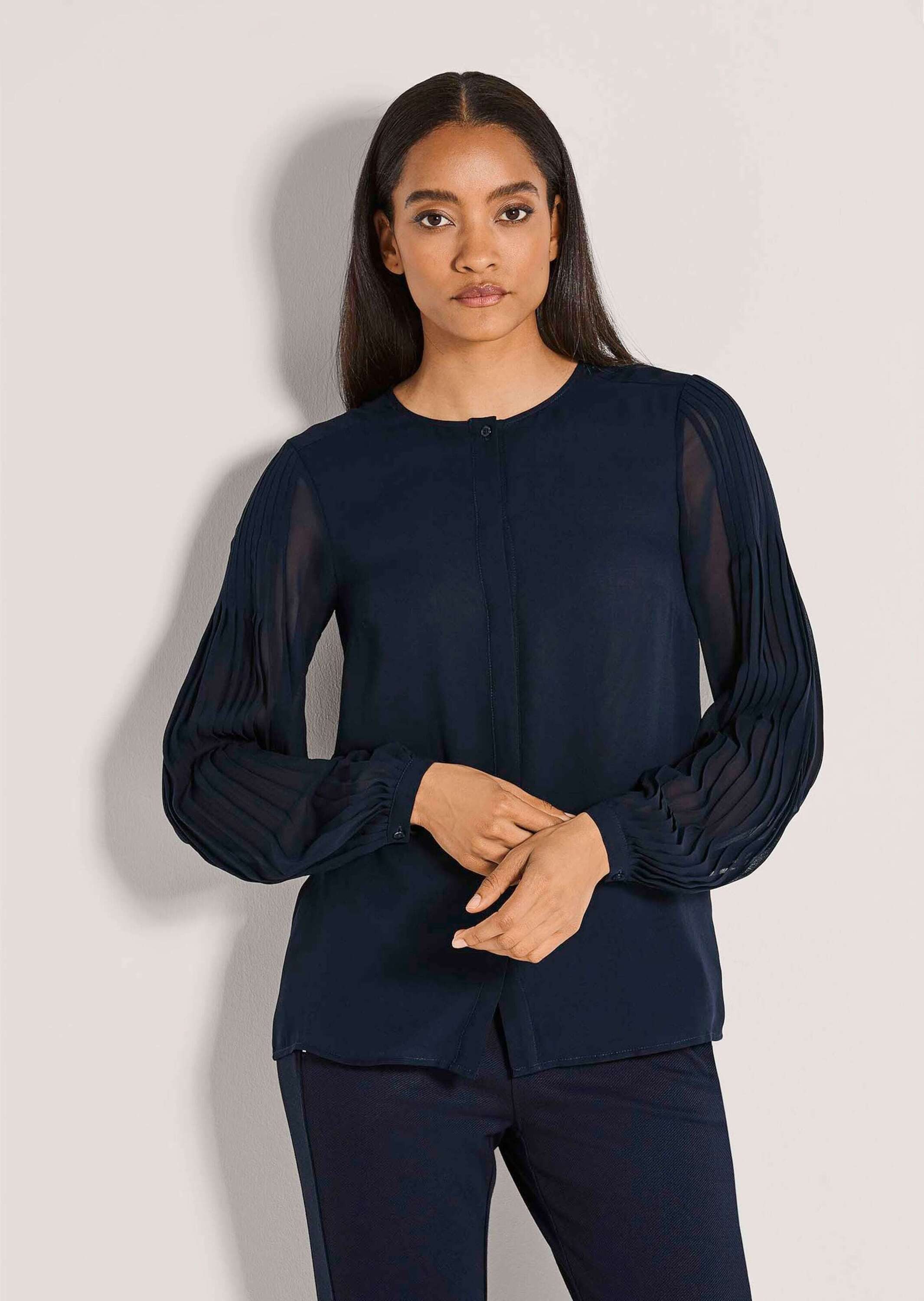 MADELEINE Langarmbluse Elegante Bluse mit plissiertem günstig online kaufen