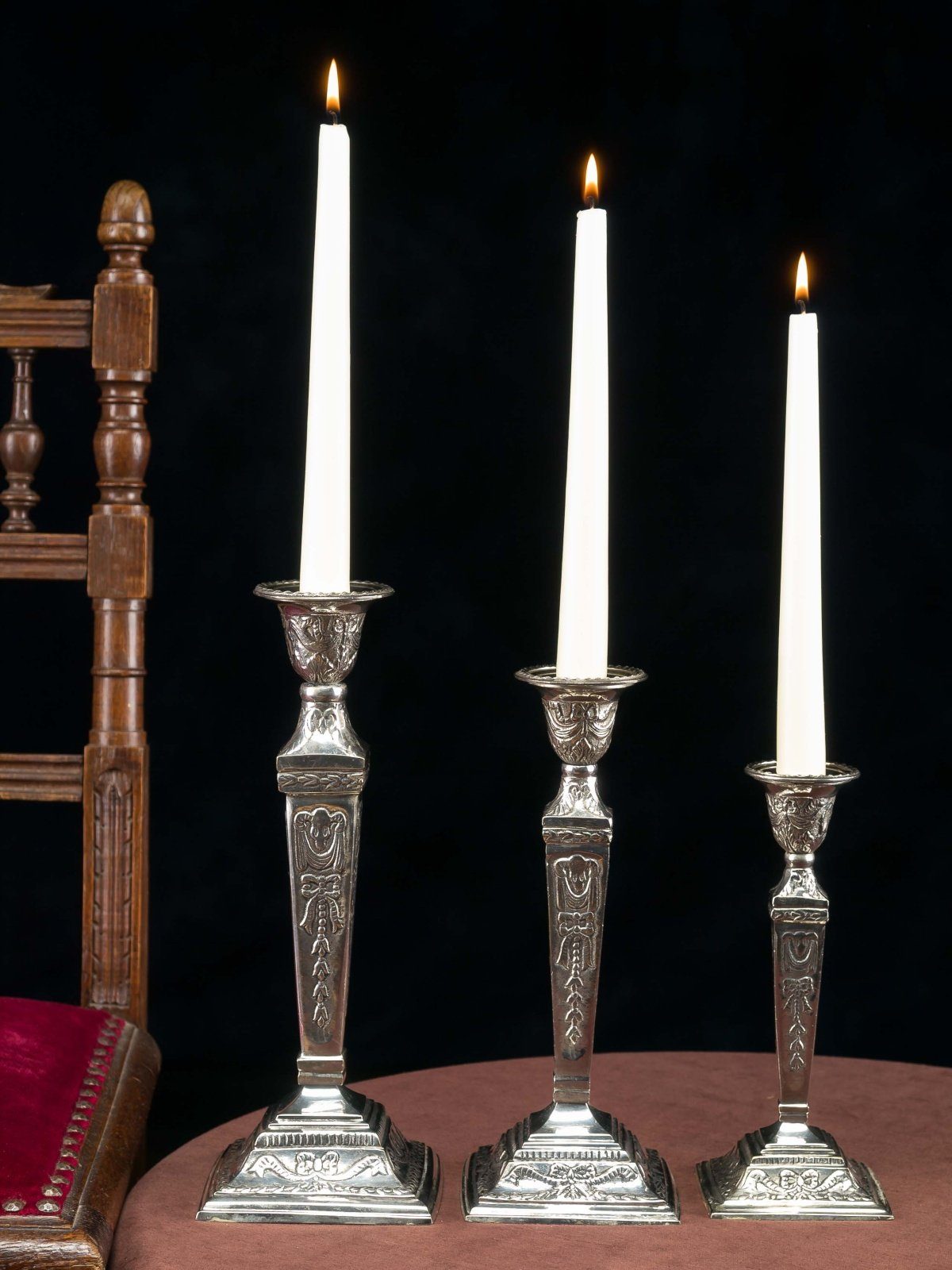 3er vernickelt Leuchter Set Kerzenleuchter Kerzenständer a Aubaho Candlestick Kerzenständer