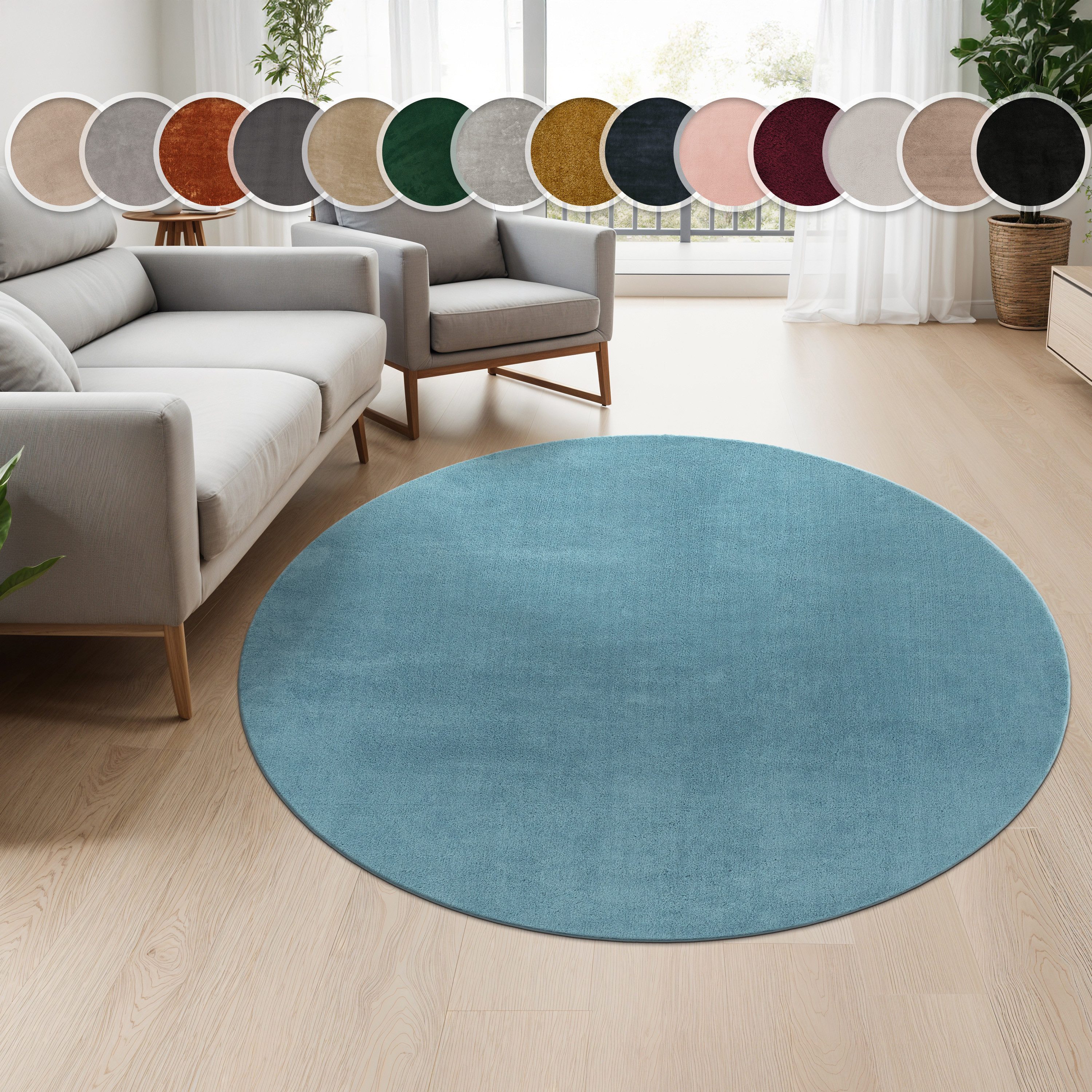 Paco Home Teppich Cadiz 630, rund, Höhe: 14 mm, Kurzflor, Uni-Farben, beson günstig online kaufen