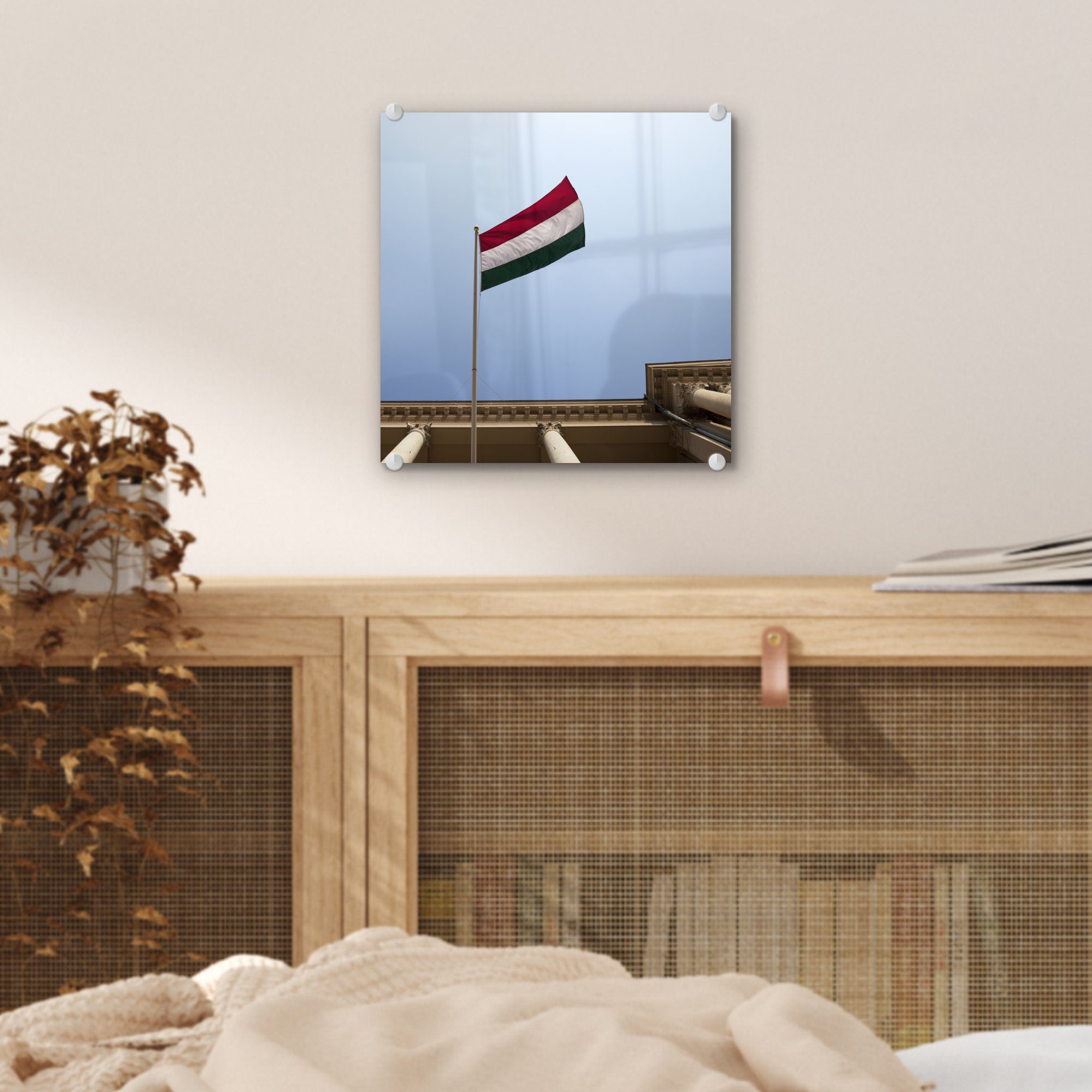 MuchoWow Acrylglasbild Bilder Himmel, Ungarns Glasbilder St), am - Nationalflagge Foto Wanddekoration Wandbild (1 Glas auf weht - - Glas auf