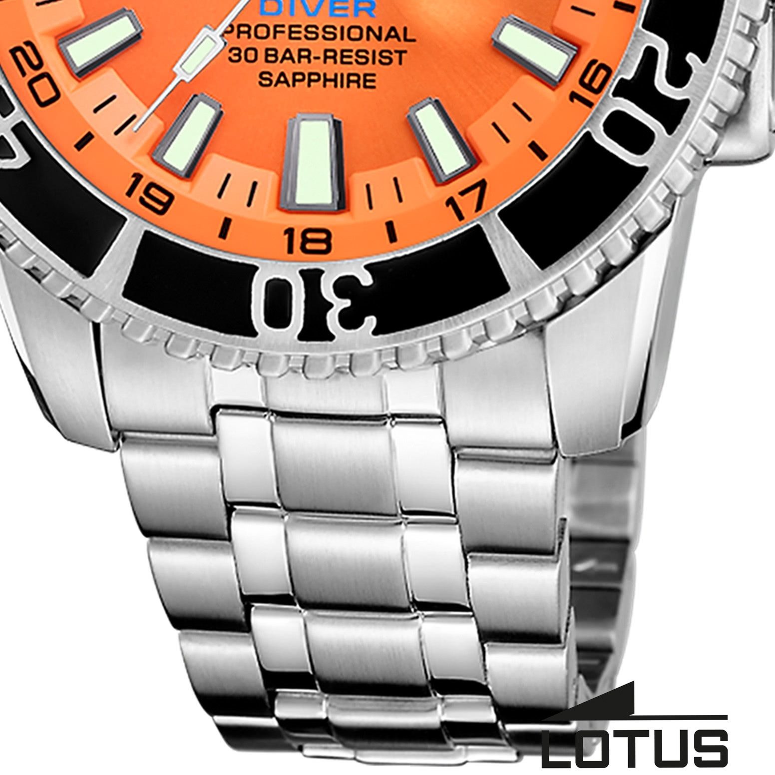 Lotus Chronograph Lotus Herrenuhr Edelstahl Silikon orange, (Chronograph), Herren Armbanduhr rund, extra groß (ca. 46,3mm), Edelstahl