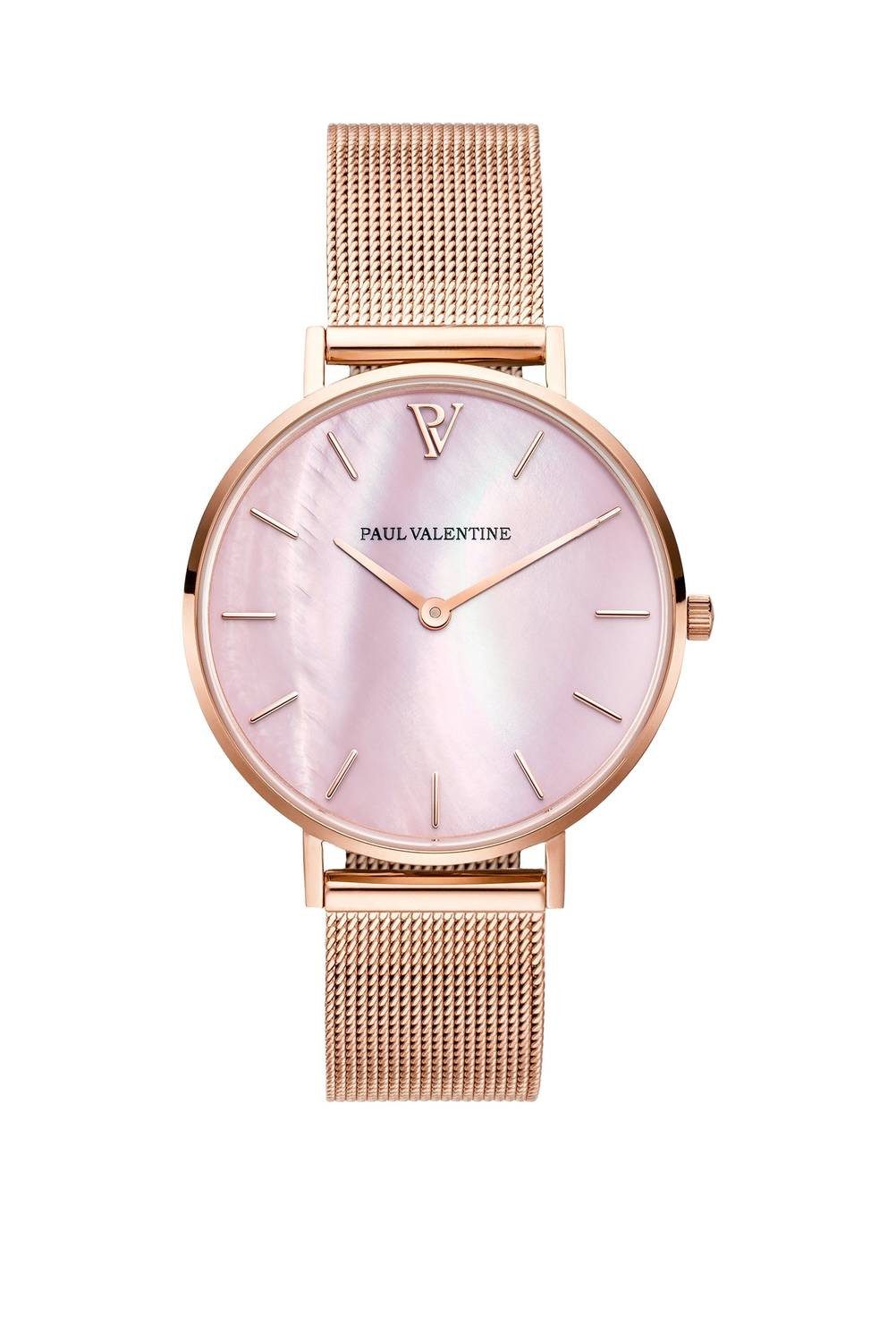 Paul Valentine Quarzuhr ROSE GOLD PINK SEASHELL MESH