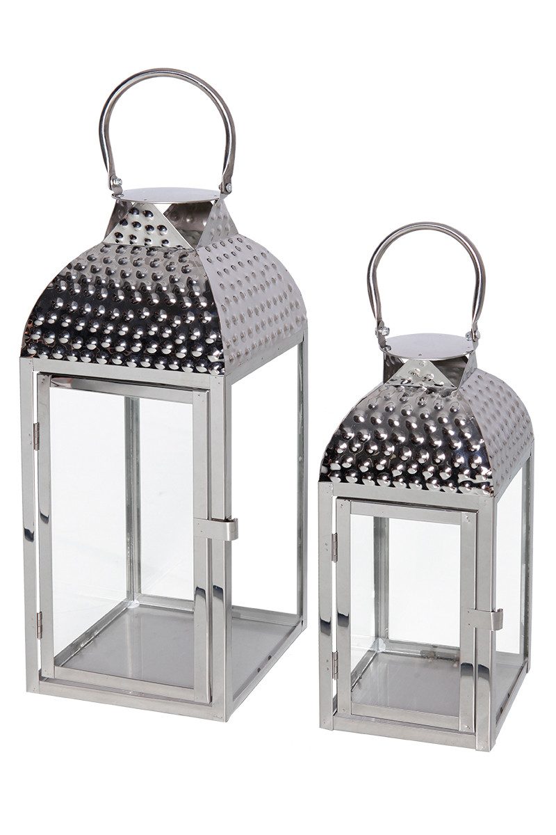 Laterne 2er Set Luxus Gartenlaternen Windlicht Edelstahl Silber H35cm H46cm