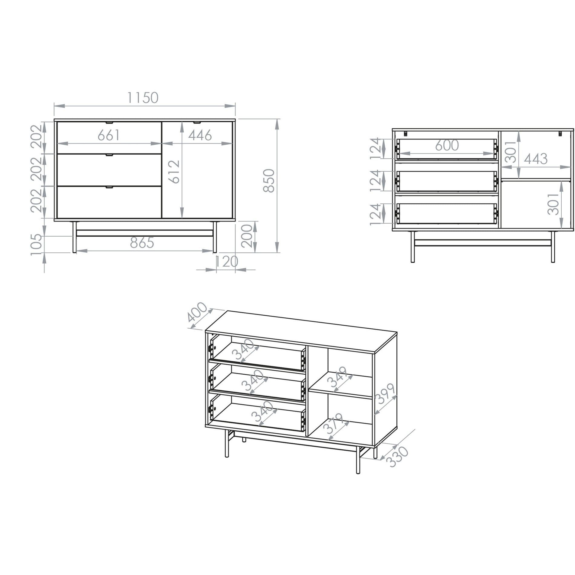 Selsey Sideboard HEGGERS, Sideboard in Mavelie-Eiche mit schwarzen Griffen, 2 Türen
