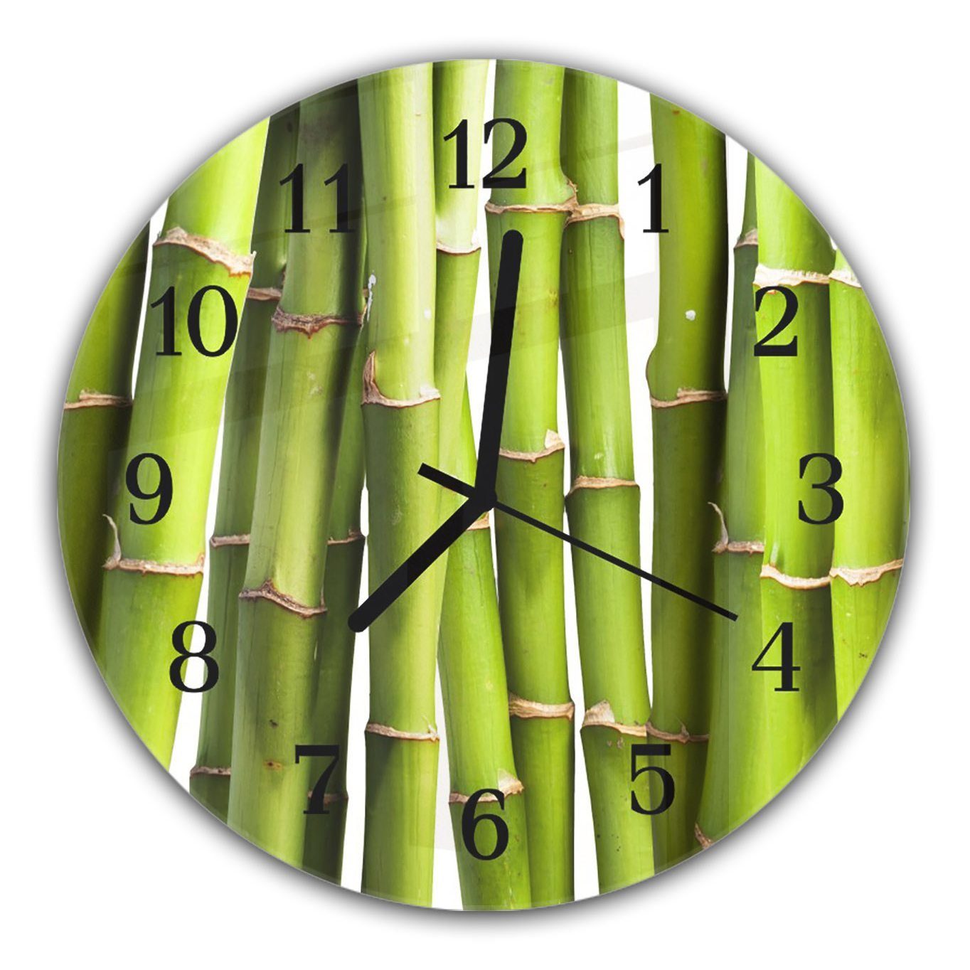 Motiv und mit Frischer Durchmesser mit Rund Bambus Glas Wanduhr - aus Quarzuhrwerk Wanduhr 30 Primedeco cm