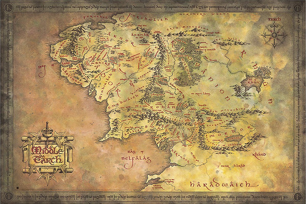 Grupo Erik Poster Herr der Ringe Poster Karte von Mittelerde 91,5 x 61 cm