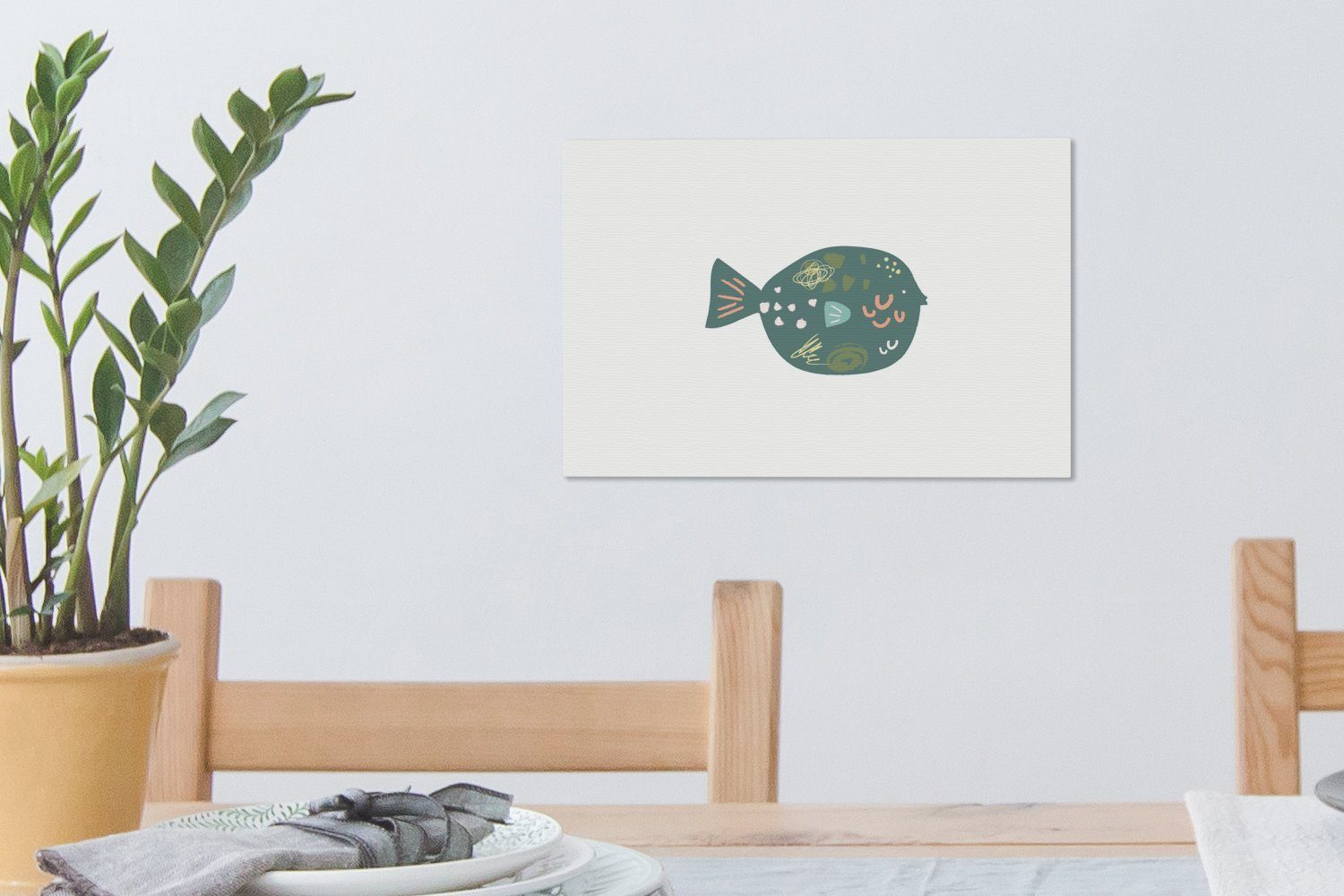 Aufhängefertig, OneMillionCanvasses® Wandbild - Leinwandbilder, Fisch Pastell, cm - (1 Leinwandbild St), Wanddeko, Grün 30x20