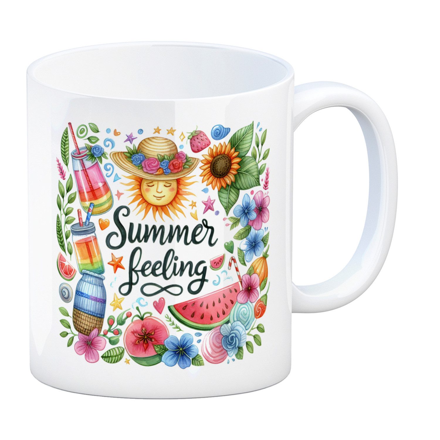 Tasse Sonne und Sommer Kaffeebecher mit Spruch Summer feeling