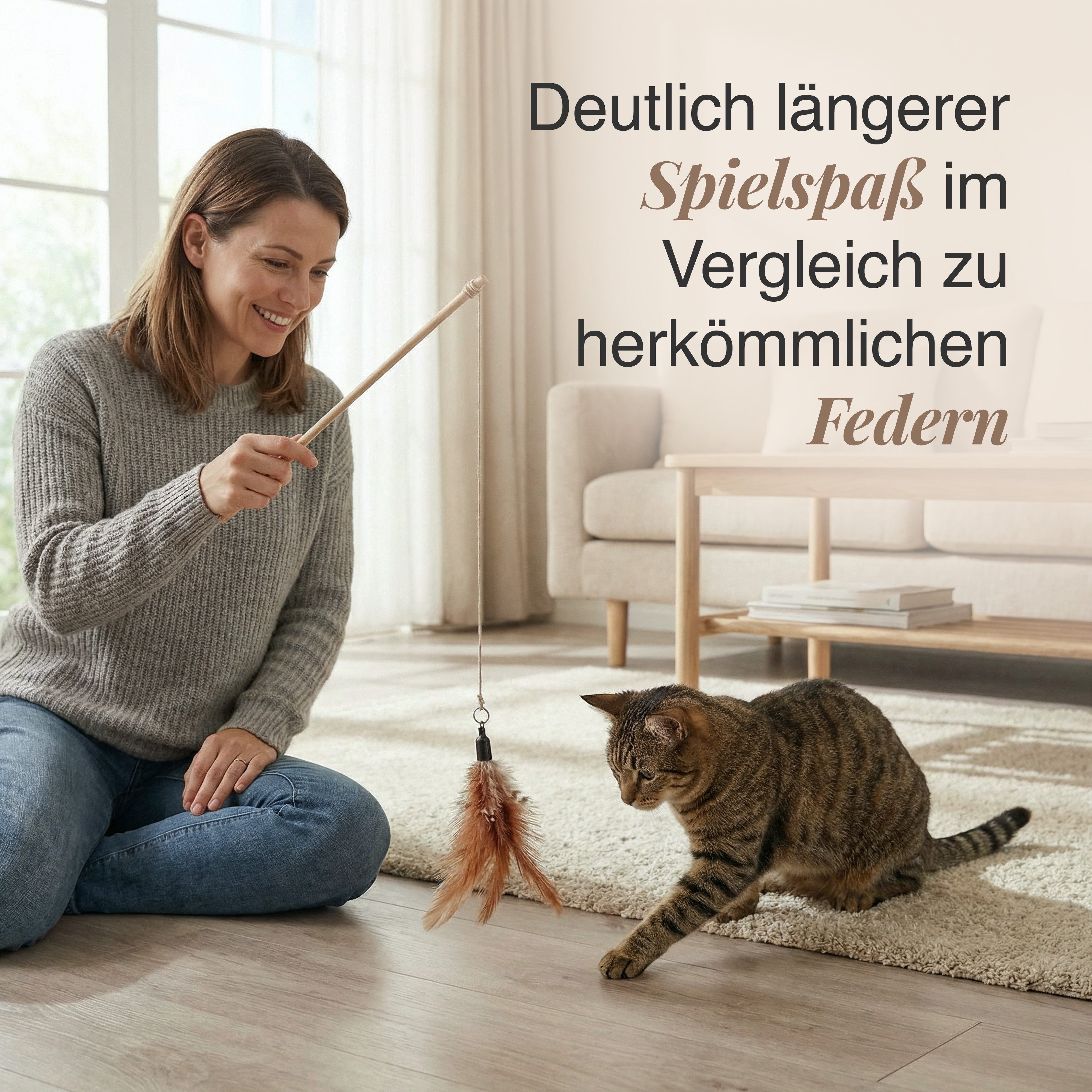 SCHLITZOHR Katzenangel Anhänger aus Straußenfedern (5 Stück), robust, langlebig, echte Federn