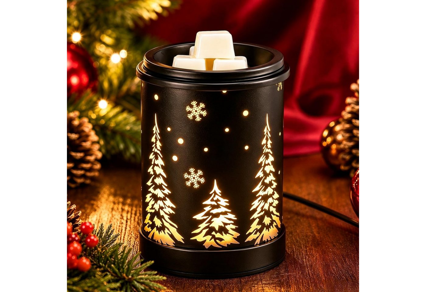 BlingBin Duftlampe Elektrische Duftlampe mit eingravierter Weihnachtsbaum-Gravur (1 Stück, 1 St., 15 × 10,3 × 10,3 cm), Aromalampe als Weihnachtsdekoration für Duftwachs