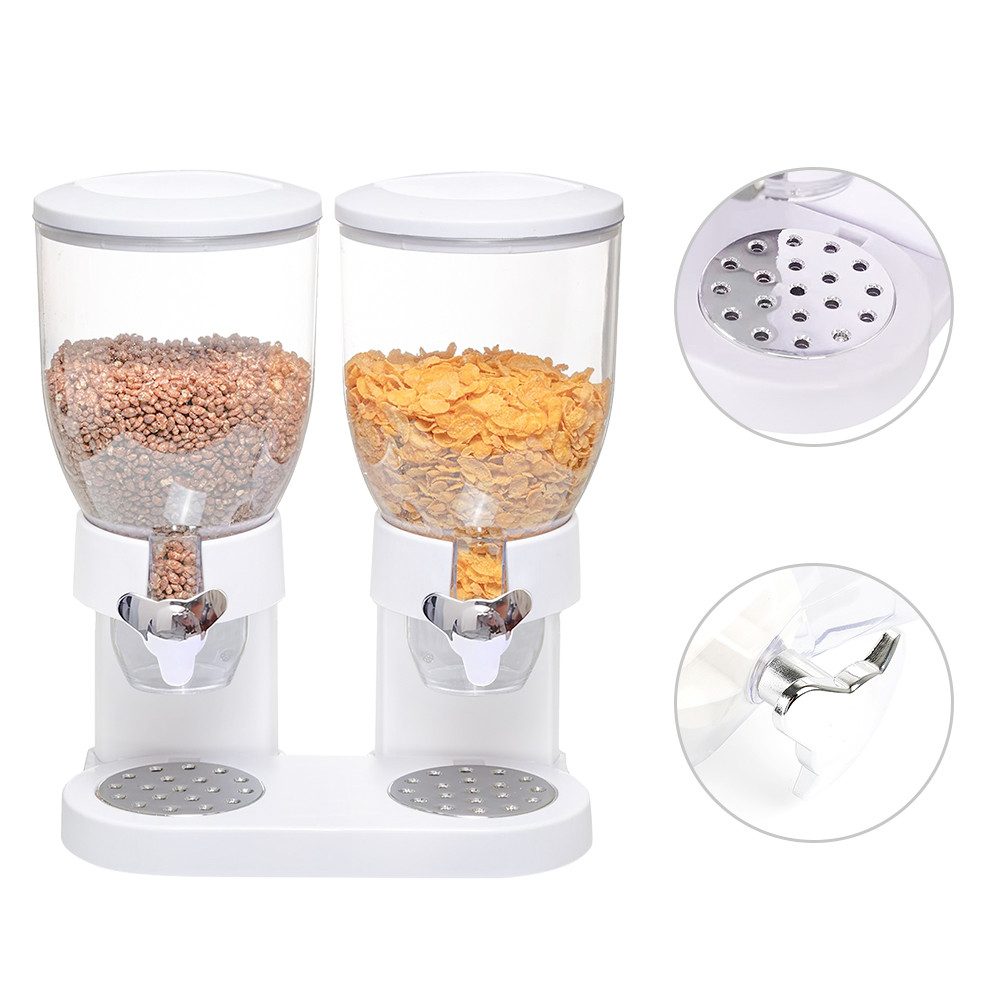 JEOBEST Müslispender Müslispender Doppelt, Cerealienspender - Weiß, 3.5 Liter-Behälter, Drehsystem, Kunststoff, Luftdichter