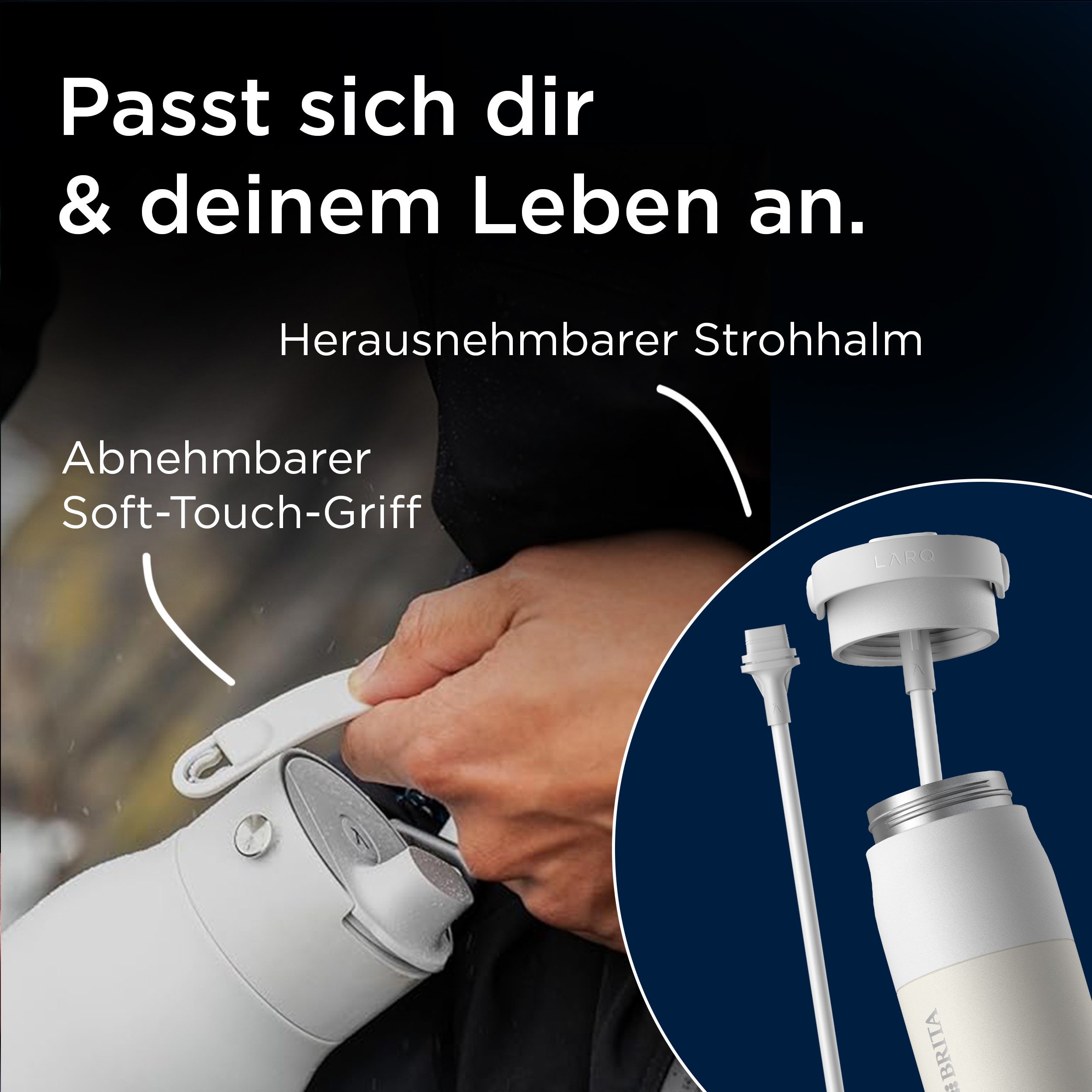 BRITA Trinkflasche BRITA LARQ Essential Trinkflasche (680ml) mit Strohhalm, Edelstahl Wasserflasche mit doppelwandiger Isolation - hält 24h kalt – Bild 5 von 5