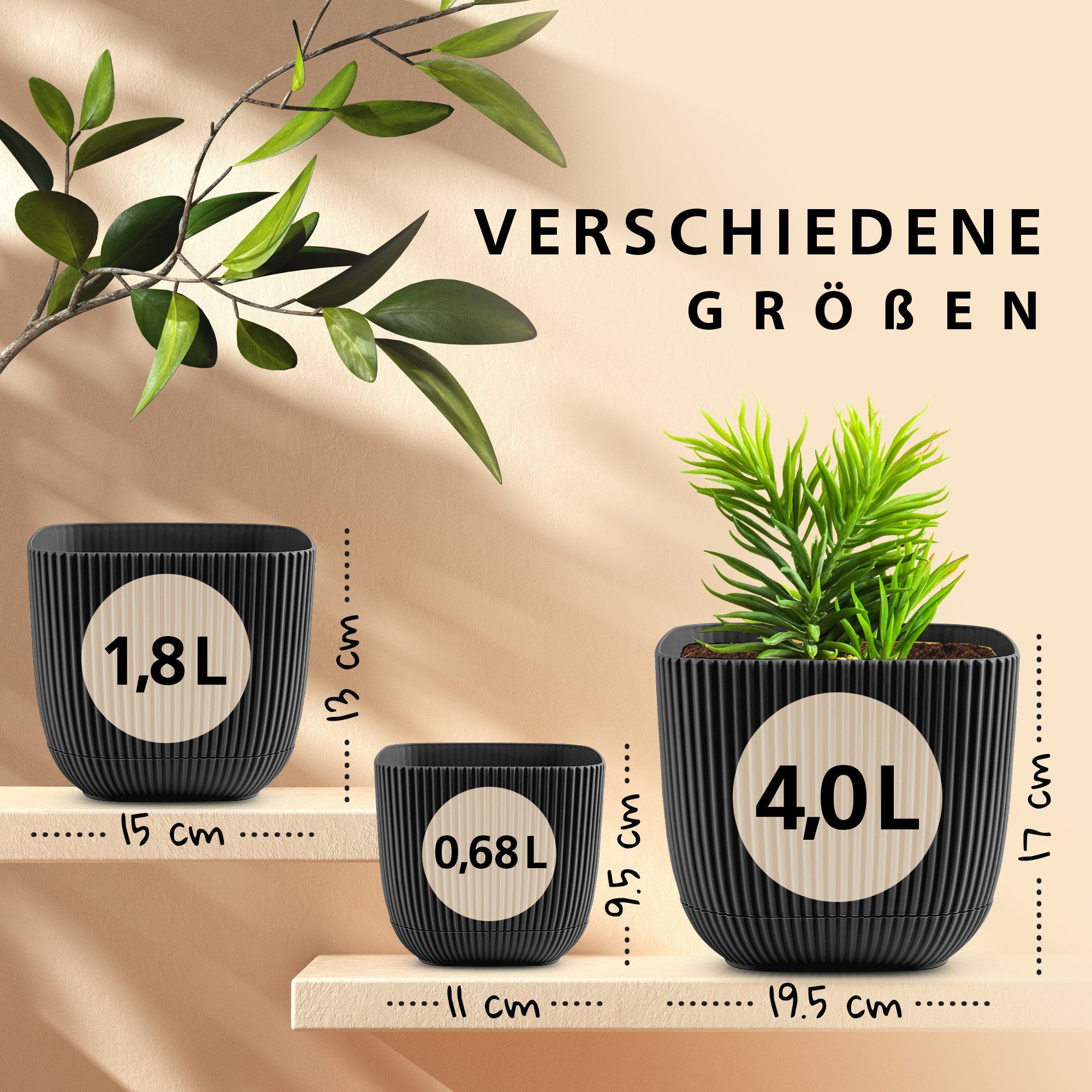 Untersetzer Konzept Grau 11 Blumentopf 2in1 mit Kunststoff Übertopf Blumentopf