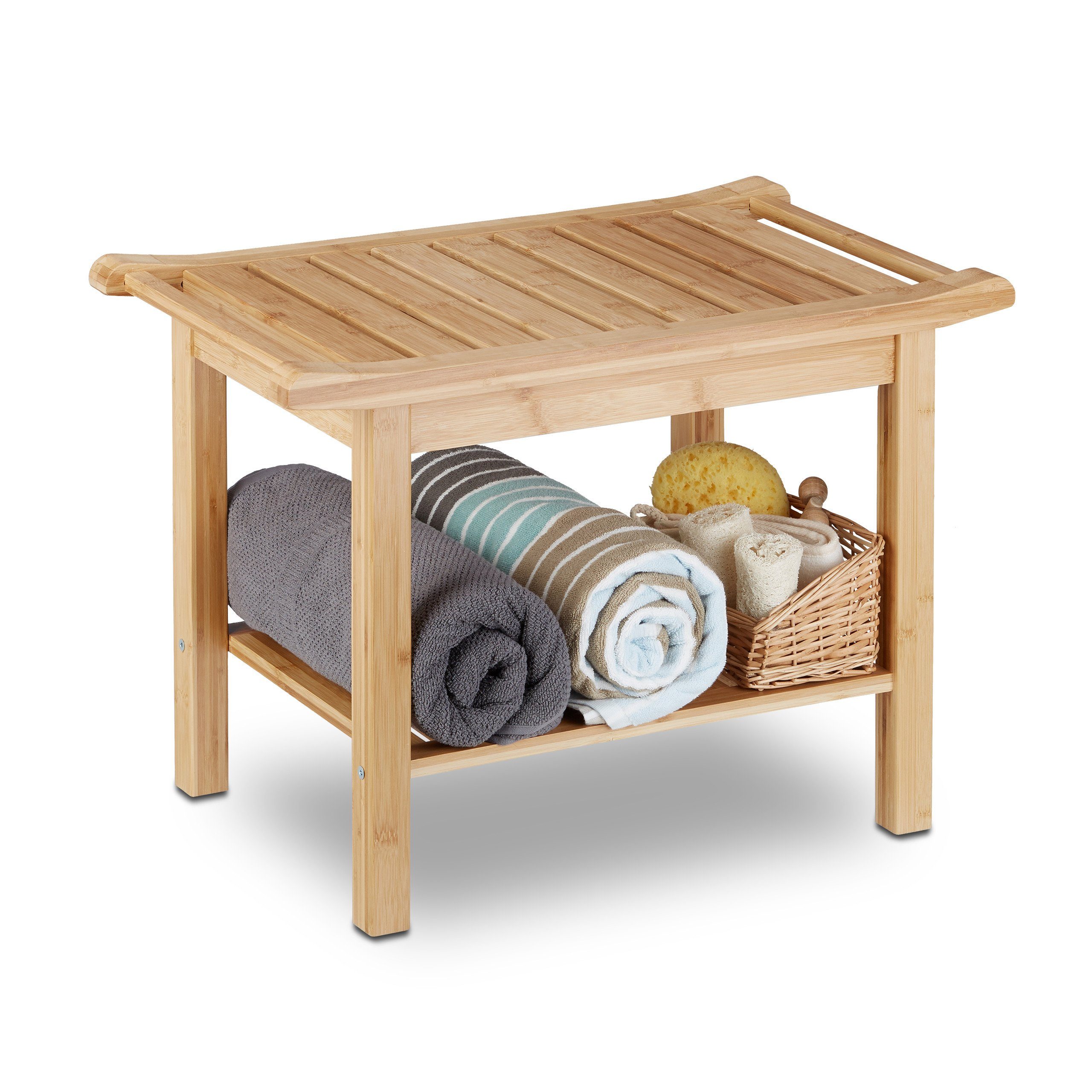 relaxdays Sitzbank Badezimmer Bank Bambus günstig online kaufen