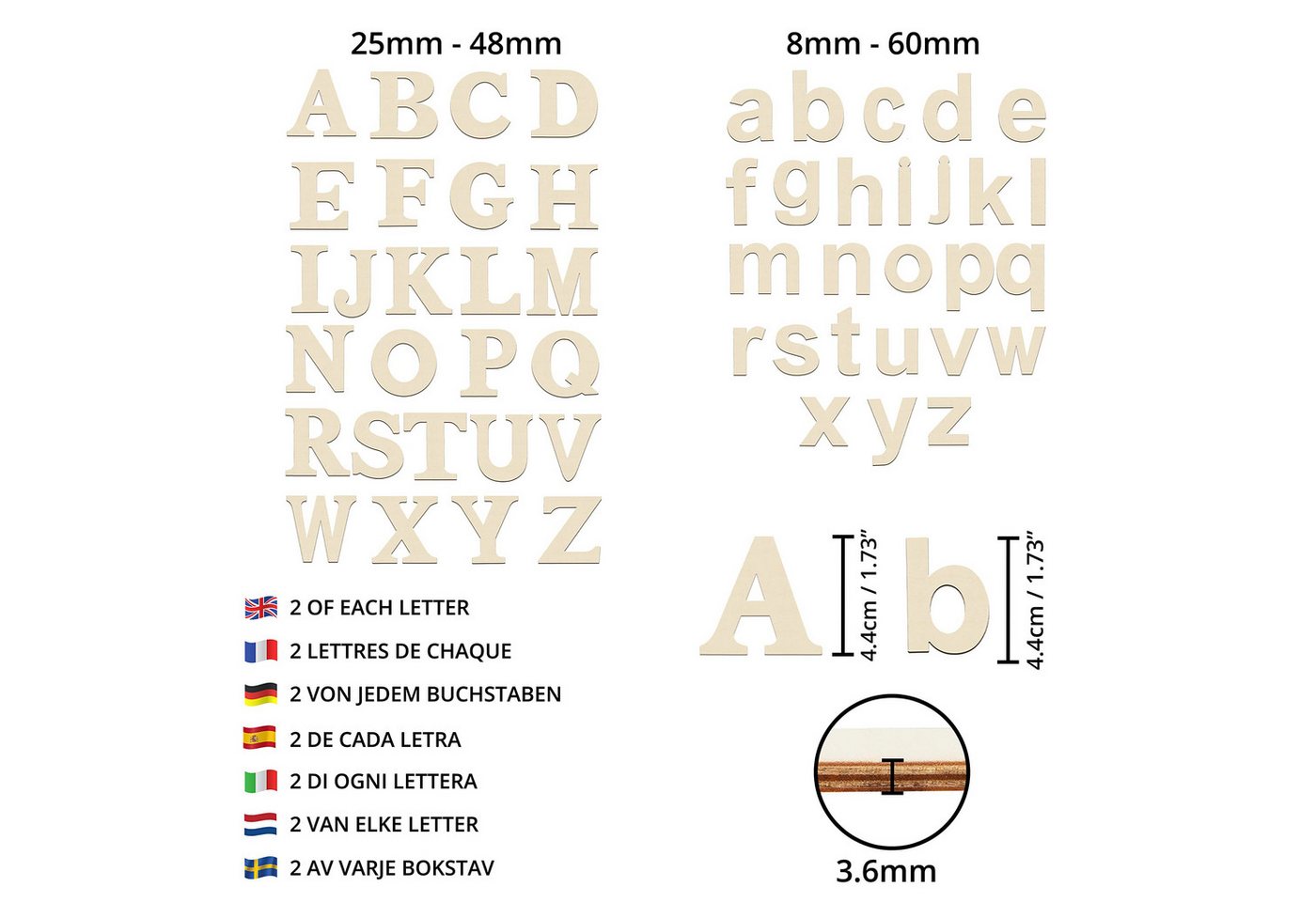 Thumbnail - Handi Stitch Kantholz DIY Holz Buchstaben & Zahlen Set - 124 Stück, (124-tlg)