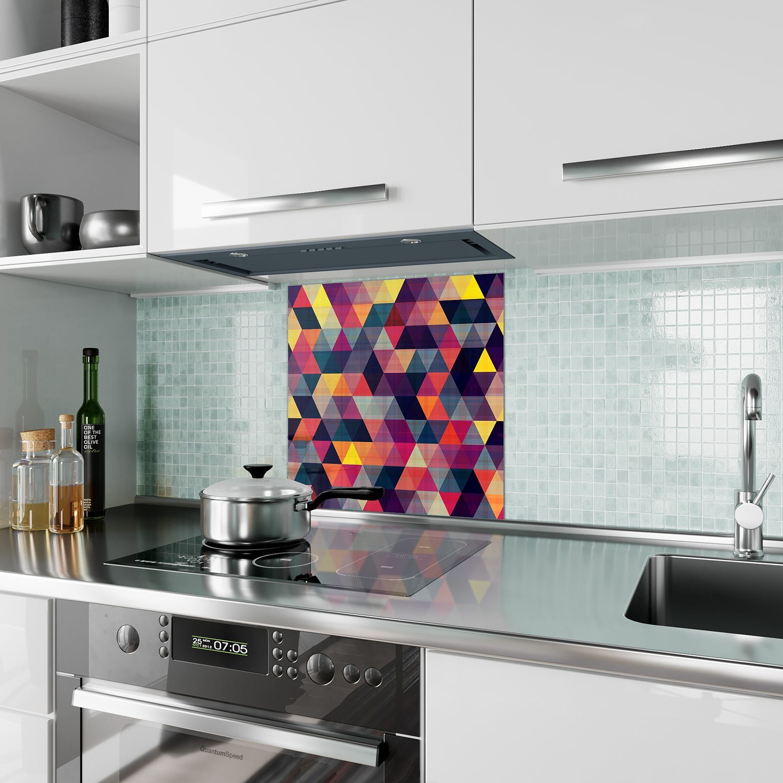Primedeco Küchenrückwand Spritzschutz Hintergrund Glas Dreieck