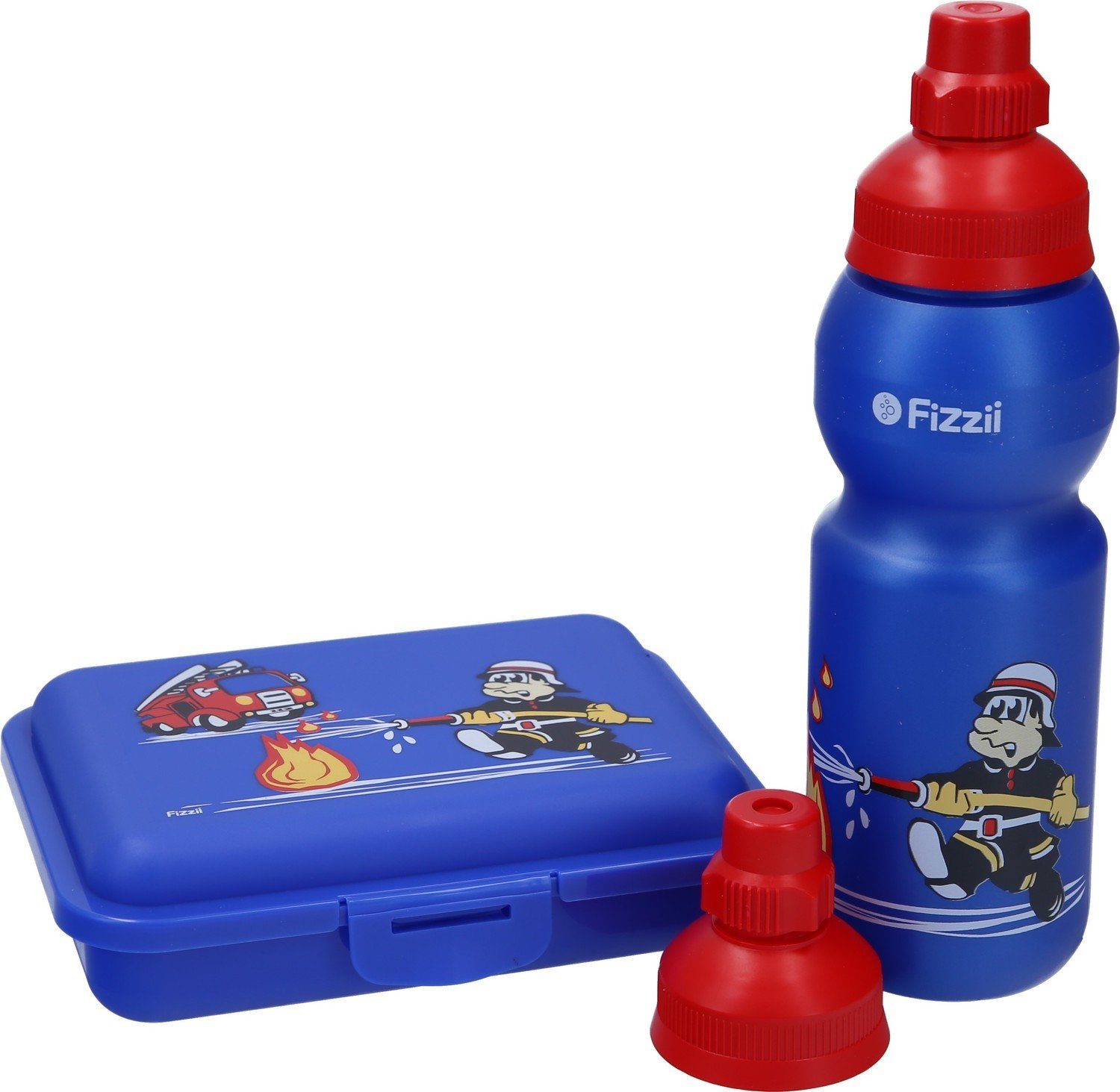 Fizzii Lunchbox Fizzii Trinkflasche 600ml und Brotdose Weltraum 3-er Set, mit Trennfach & extra Trinkverschluss