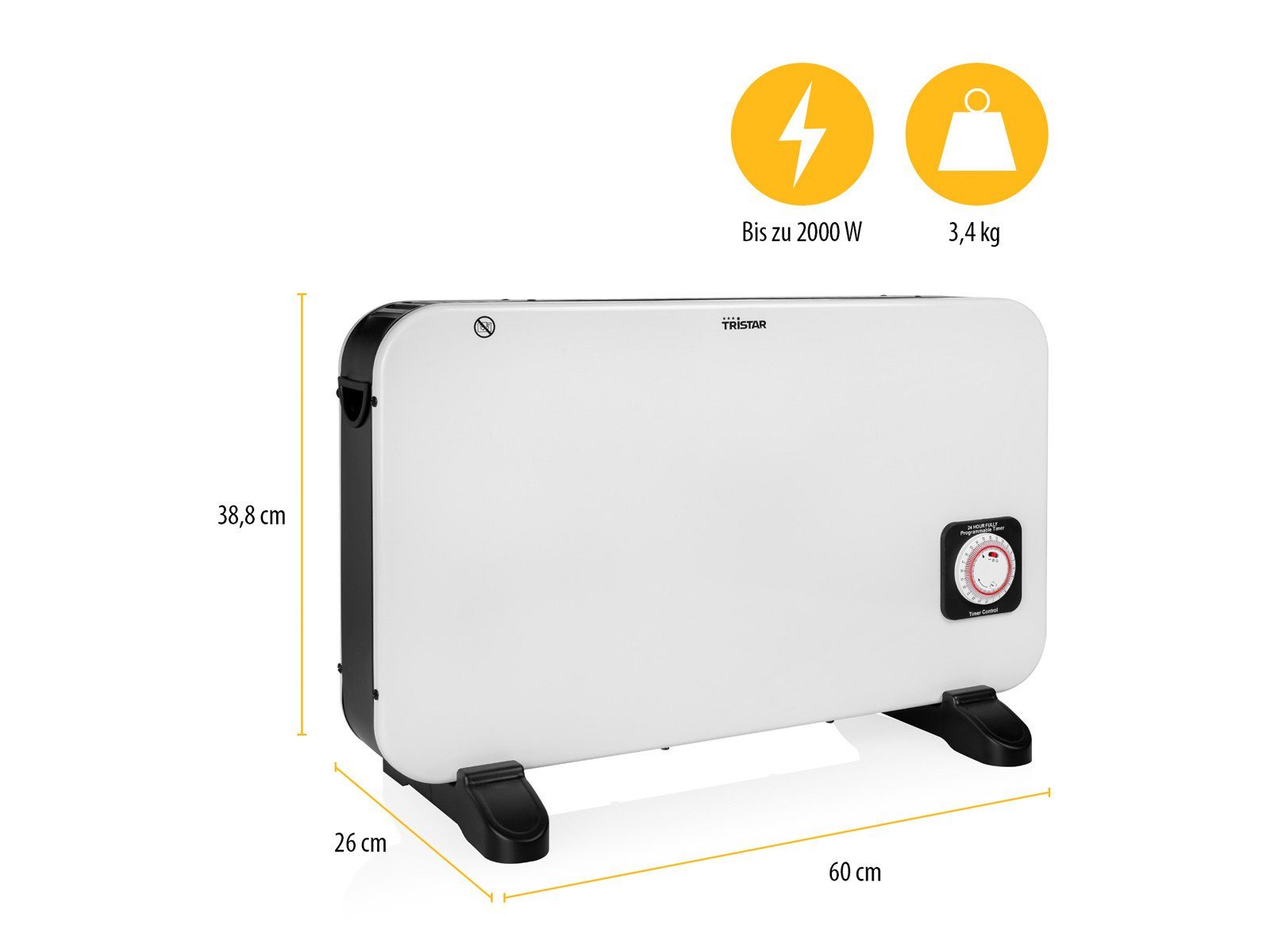 Tristar Konvektor, 2000 W, Zusatz-Heizung Elektroheizer mobiles Heizgerät Heizkonvektor für 25m²