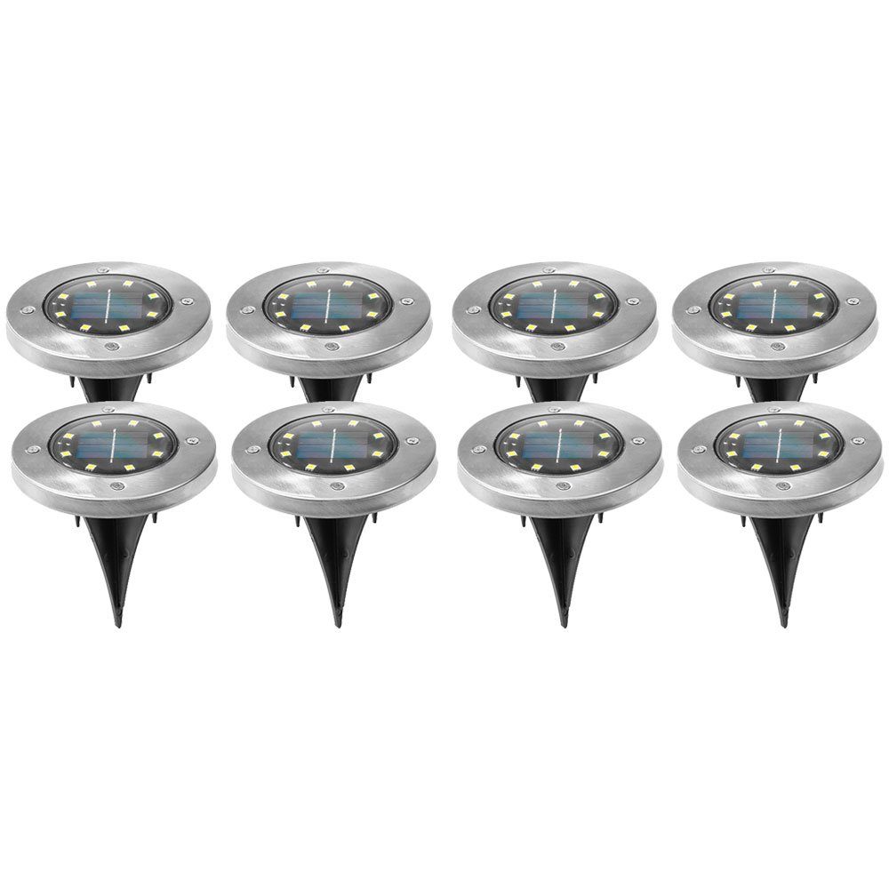 etc-shop Solarlampe 8x LED wetterfest LED-Leuchtmittel Terrasse 12cm verbaut, Warmweiß, Solarleuchte, silber fest D LED Steckleuchte 16x
