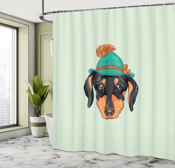 Abakuhaus Duschvorhang Moderner Digitaldruck mit 12 Haken auf Stoff Wasser Resistent Breite 175 cm, Höhe 180 cm, Dackel Hipster-Hund und Hut