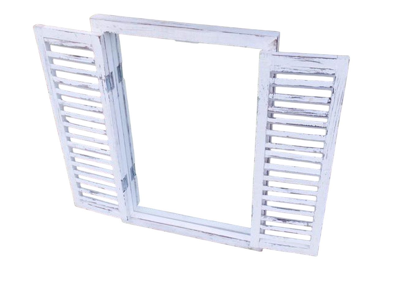 Wandspiegel Wandspiegel a. Holz m. Fensterläden Shabby Antikweiß 60 x 40 cm