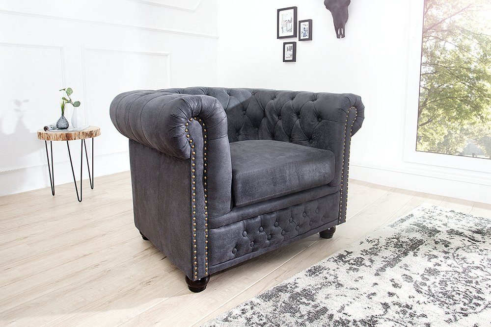 riess-ambiente Chesterfield-Sessel CHESTERFIELD 105cm antik grau (Einzelartikel, 1-St), Wohnzimmer · Microfaser · mit Armlehne · Federkern · Design
