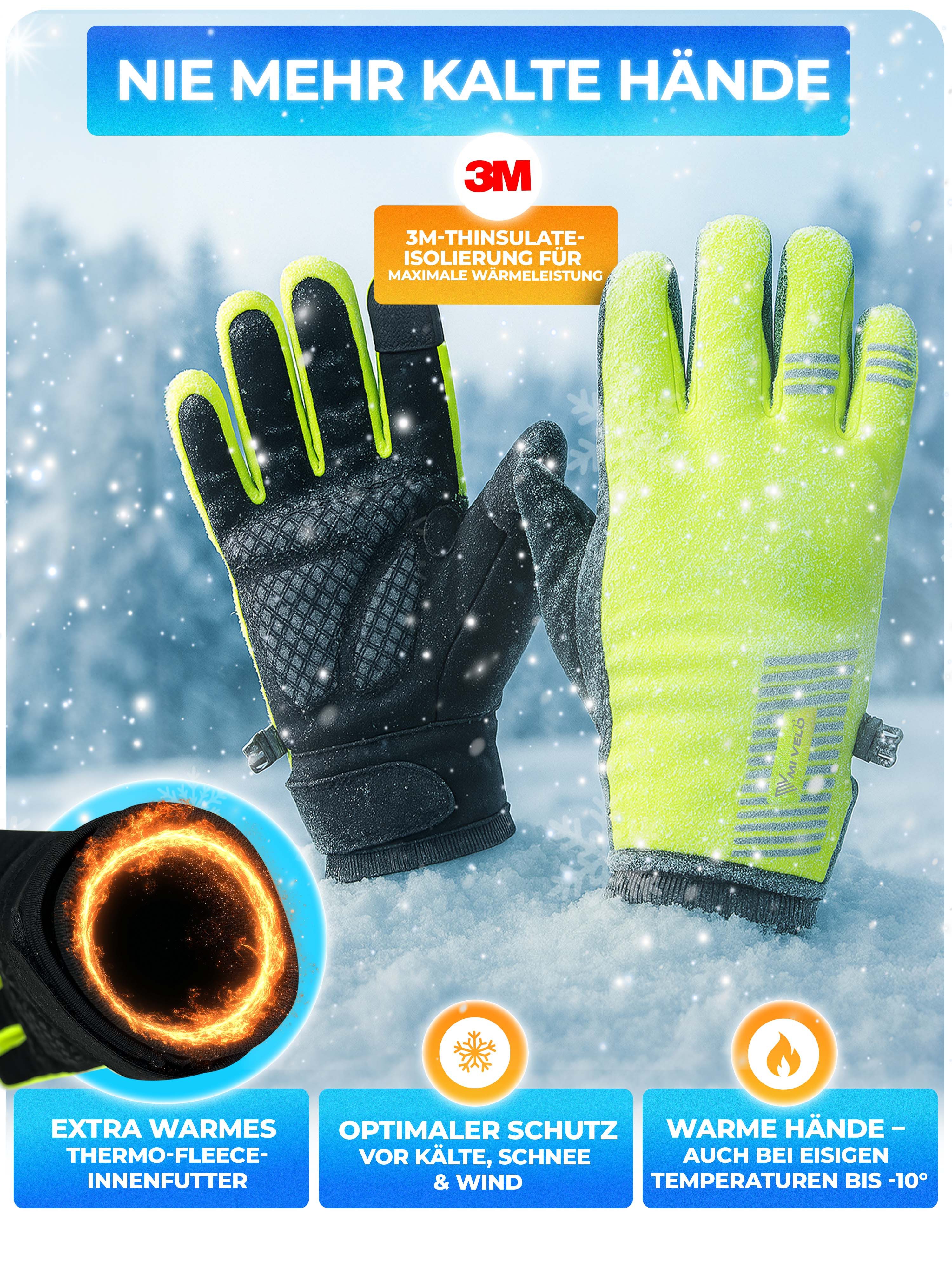 MIVELO Fahrradhandschuhe extra warme Thermo-Fleece Winterhandschuhe wasserfest und winddicht 3M-Thinsulate Isolierung – Bild 2 von 5