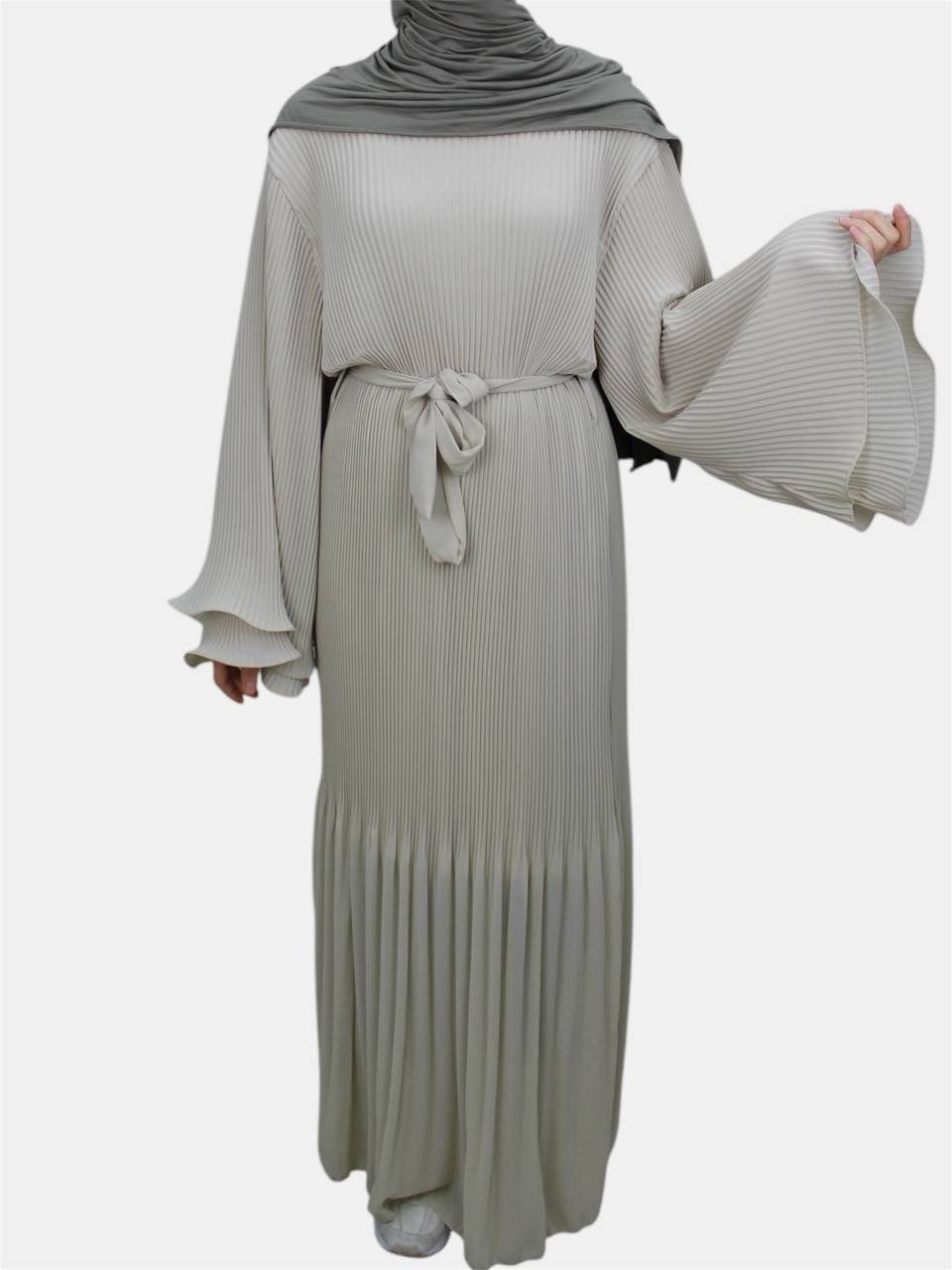 Aymasal Plisseekleid Daily Kleid MIRAY Ballonärmel mit Gürtel Freizeitkleid Herbstkleid Plissiertes Kleid, Hochwertiger Chiffon, Innenkleid aus Baumwolle