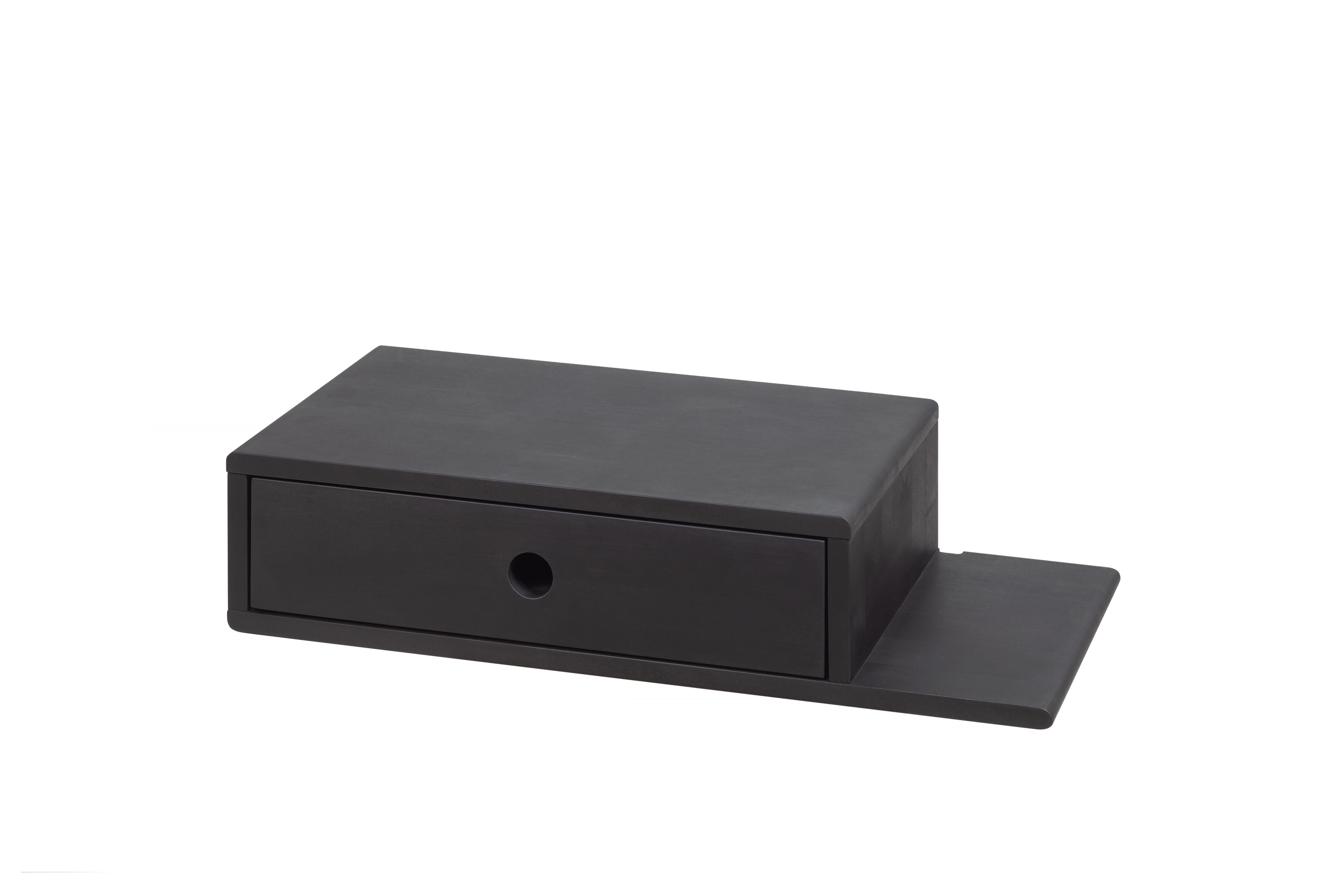 Woodek Design Nachttisch HOPE, moderne Nachtkommode mit Regal an der Seite, zeitloses Design (Ablagetisch aus schwarzer Buche, 1-St., schwebendes Wandregal mit Schublade), minimalistischer Nachtschrank
