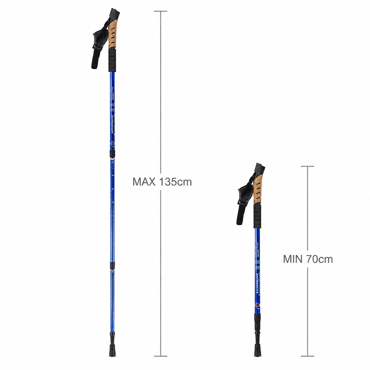 MidGard Nordic-Walking-Stöcke Teleskop Antischock Wanderstöcke aus Aluminiumlegierung mit Korkgriff (2 St), Leicht, mit ergonomischen Korkgriffe inkl. Transport – Bild 3 von 5