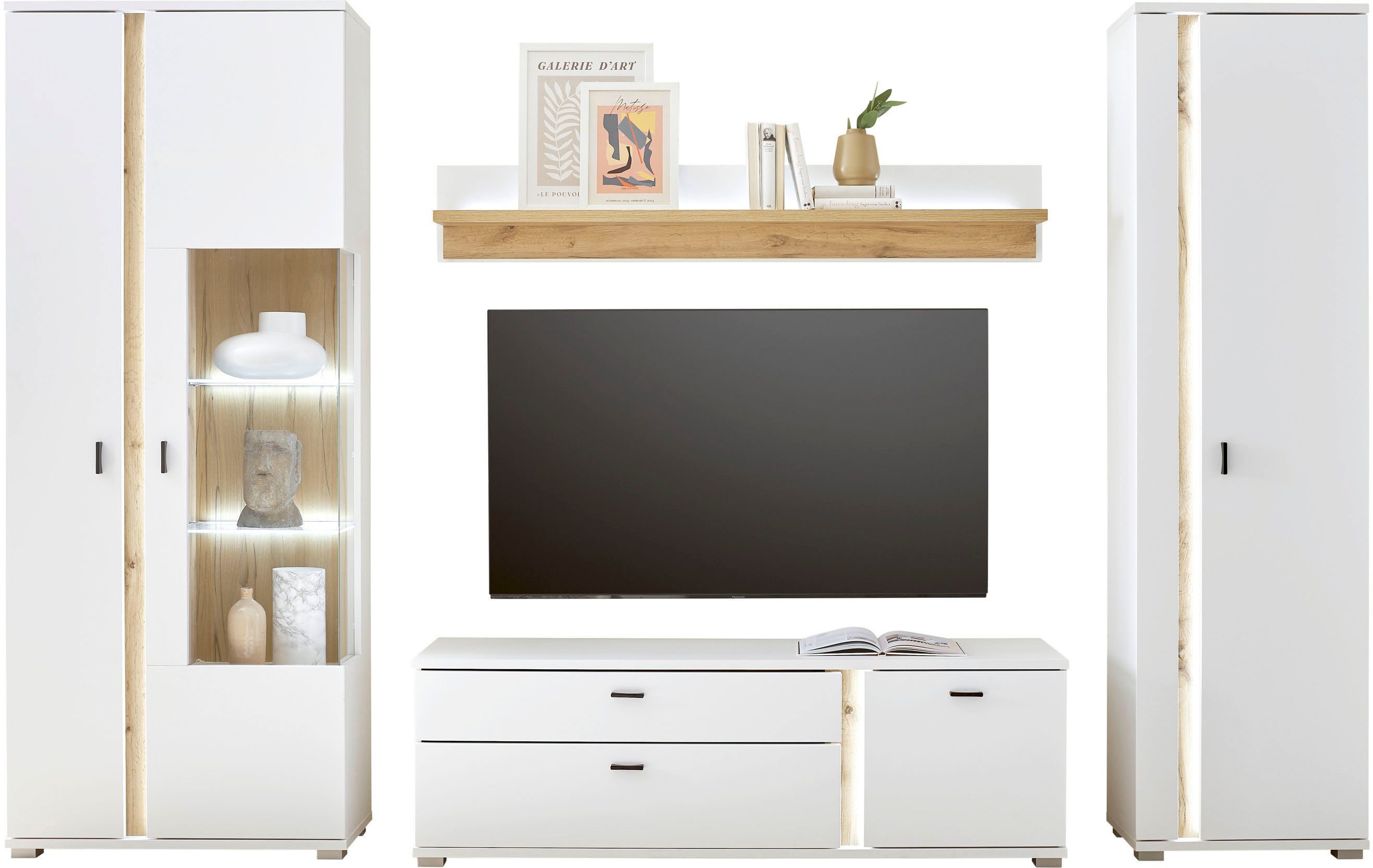 INOSIGN Wohnwand LONG ISLAND, (Set, 4-St), in moderner Trendfarbe,inklusive senkrechter Beleuchtung,Breite 305 cm