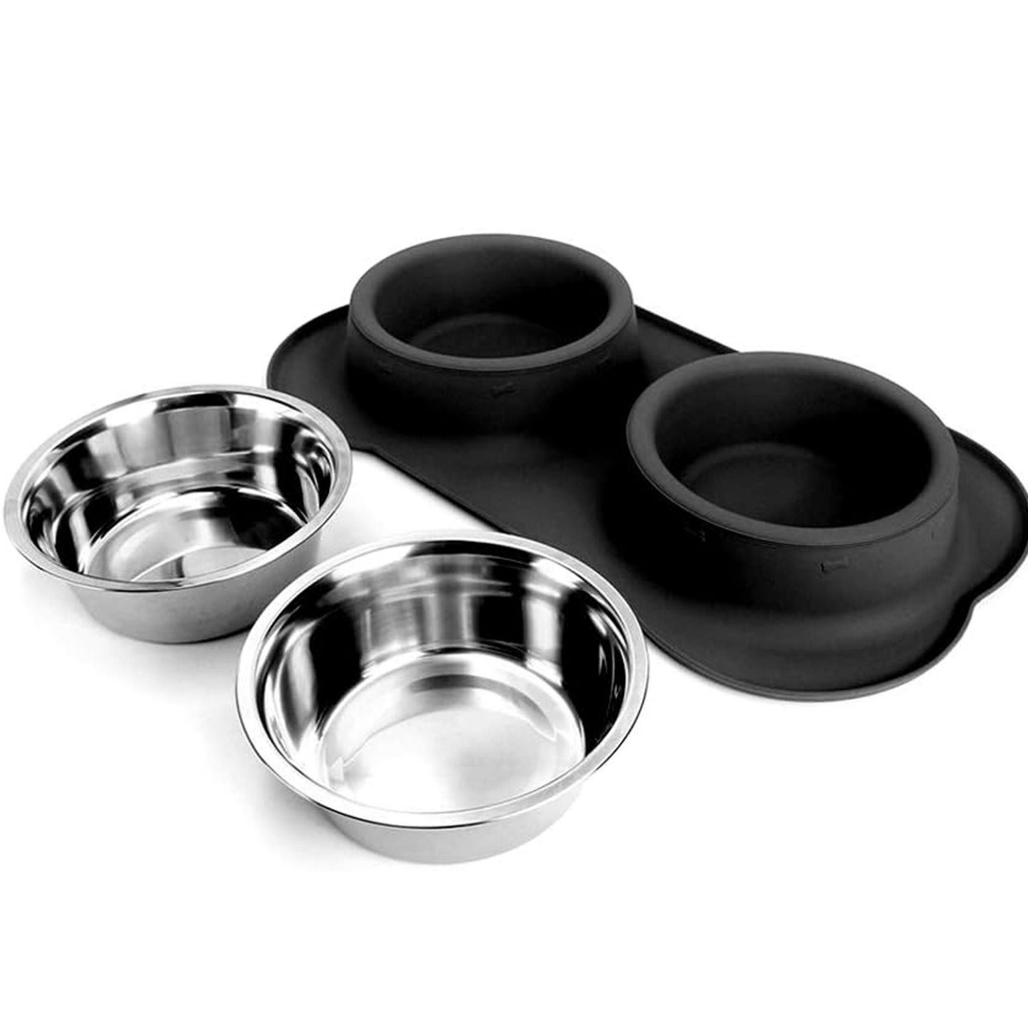 Realb2b Futternapf Doppelnapf aus Edelstahl – 2in1 Futter- und Wassernapf für Haustiere, Hochwertiger Edelstahl (für Langlebigkeit und einfache Reinigung), 2in1-Napf, robust, spülmaschinengeeignet, für Futter und Wasser.