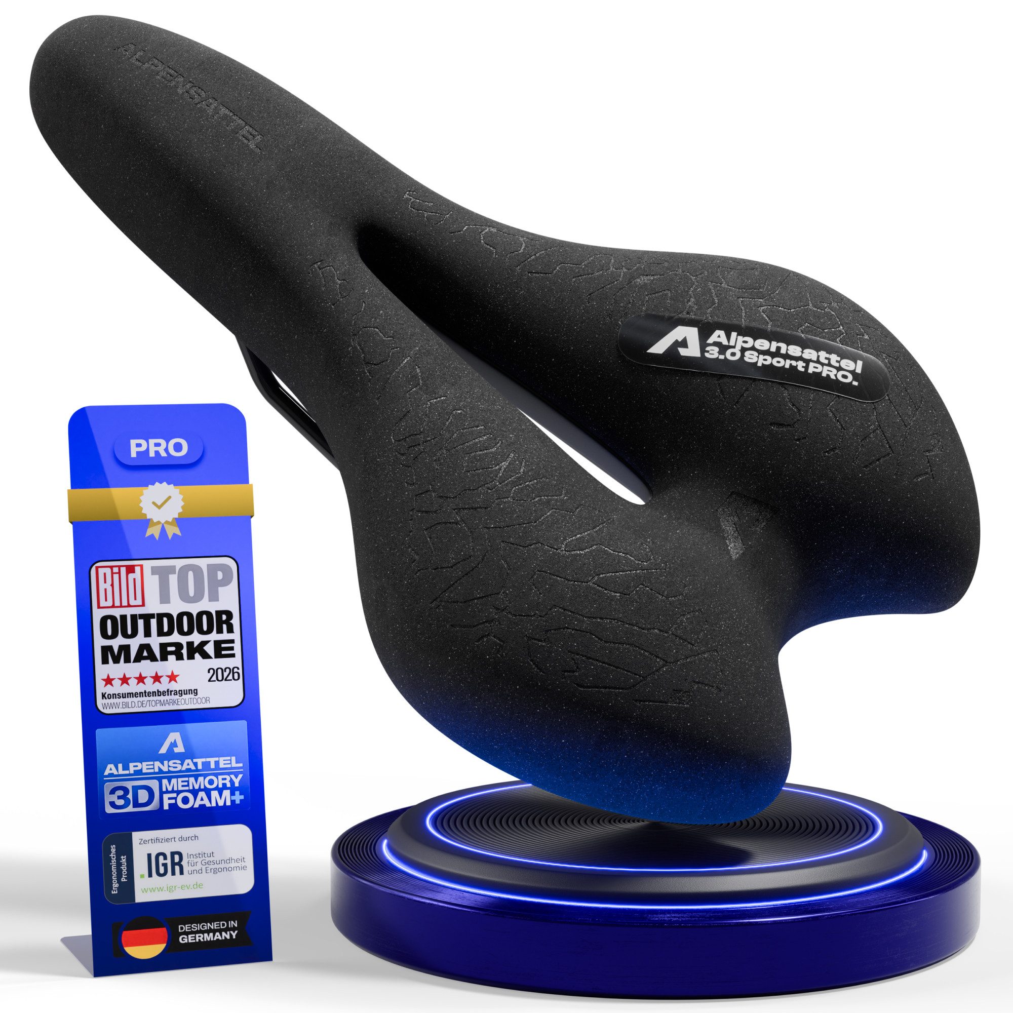 Alpensattel Fahrradsattel Alpensattel 3.0 in 3 Ausführungen wählbar (1-tlg), Ergonomisch, mit Aussparung und Memory Foam für Damen und Herren