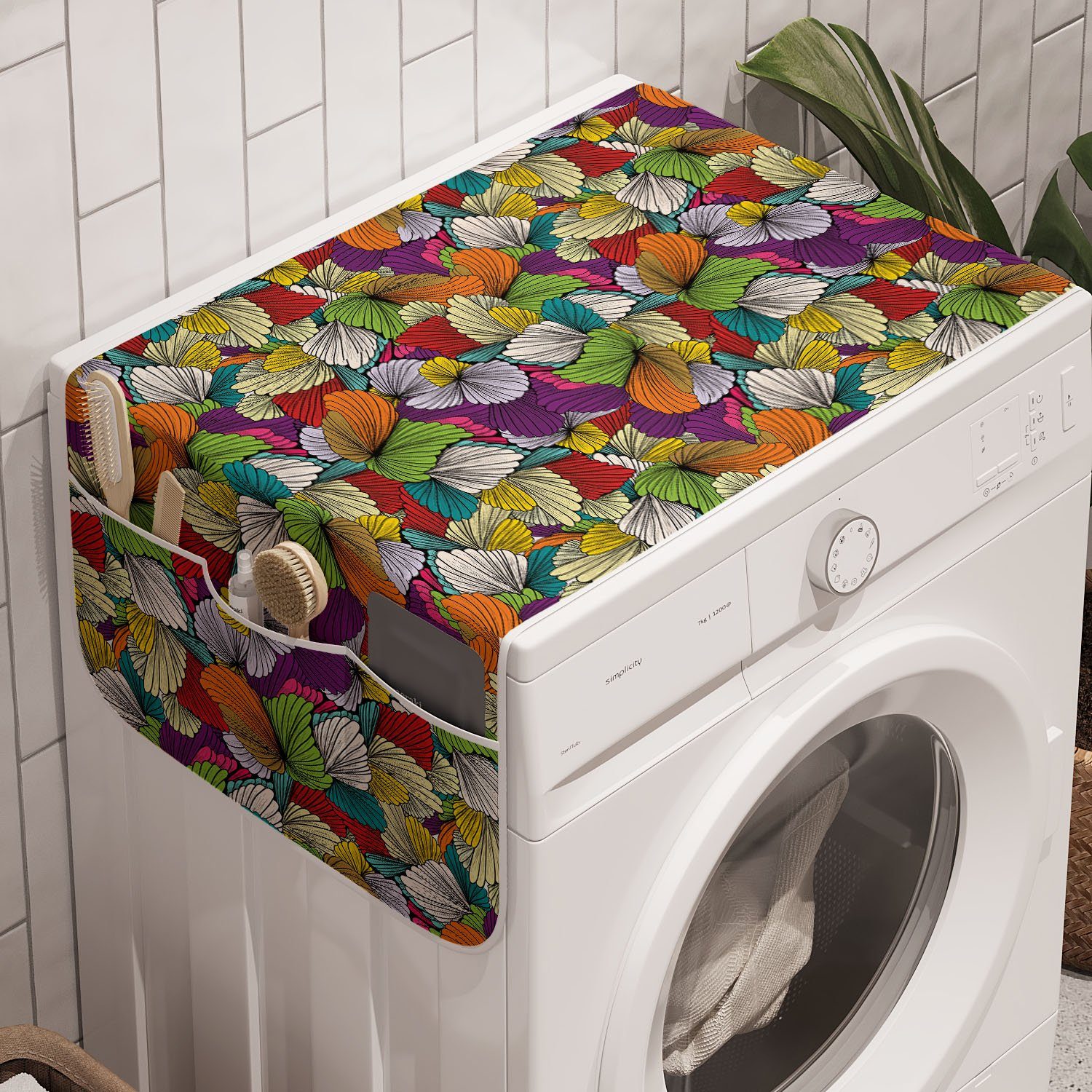 Trockner, Ornamente und für Regenbogen-abstrakte Anti-Rutsch-Stoffabdeckung Badorganizer Bunt Waschmaschine Abakuhaus