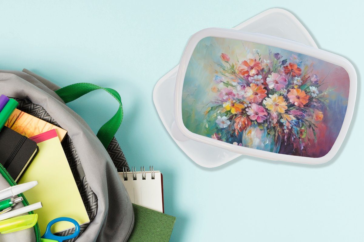 für - Malerei und Frühling Kinder und Brotdose, Mädchen Kunst Kunststoff, - Lunchbox - Erwachsene, Blumen (2-tlg), - für MuchoWow Blumenstrauß, Brotbox weiß Jungs