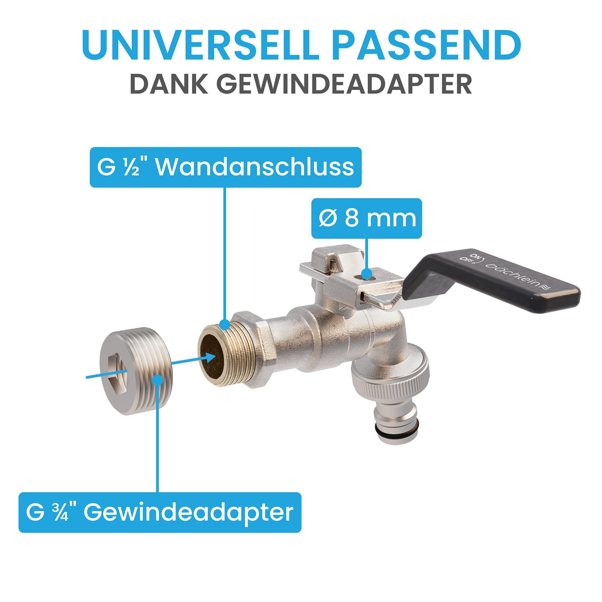 Thumbnail - Bächlein Absperrventil Wasserhahn für den Garten - inkl. Adapter und PTFE-Tape