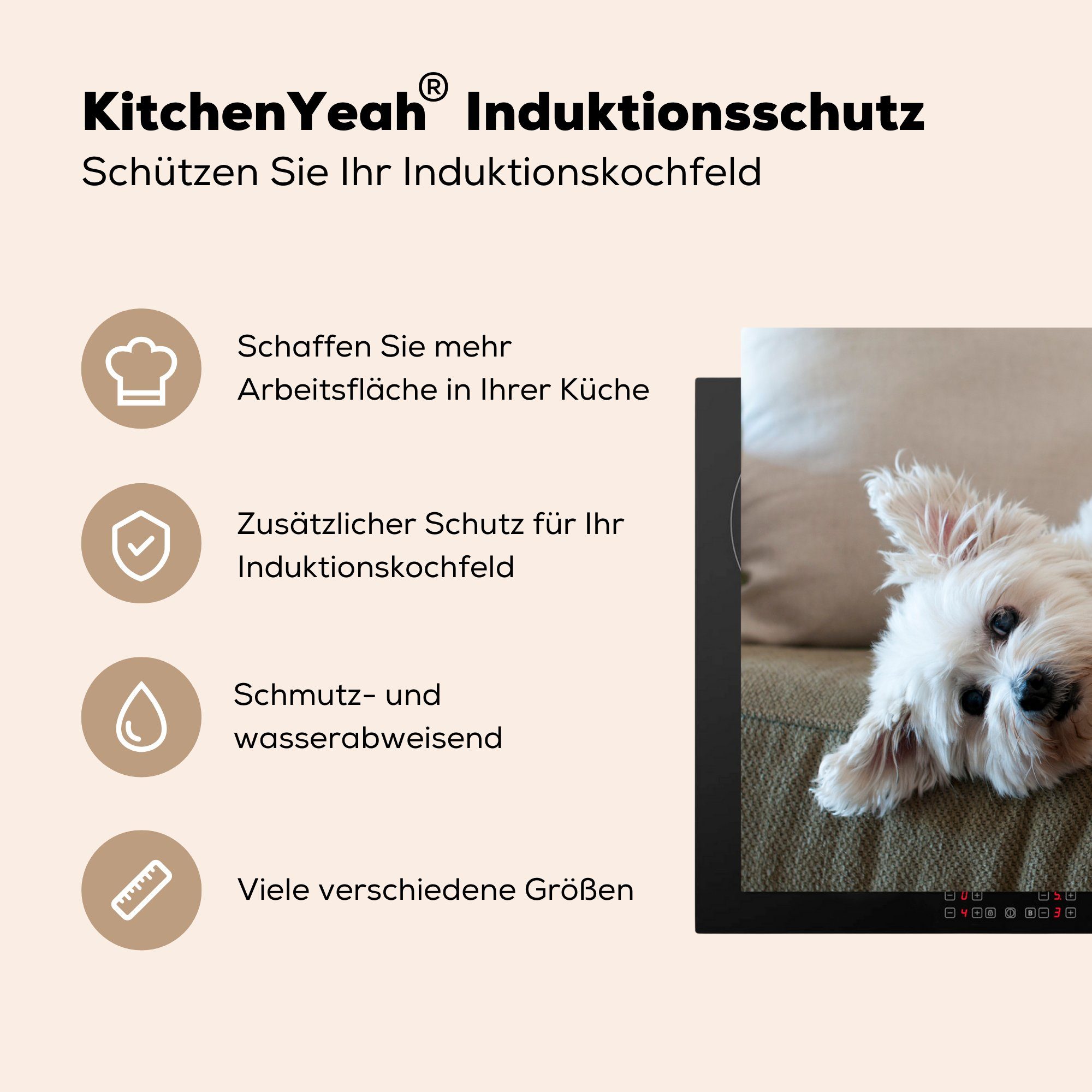 MuchoWow Herdblende-/Abdeckplatte dem auf Sofa Schutz tlg), 81x52 Hund für Vinyl, cm, küche, Ceranfeldabdeckung (1 liegend, Induktionskochfeld die