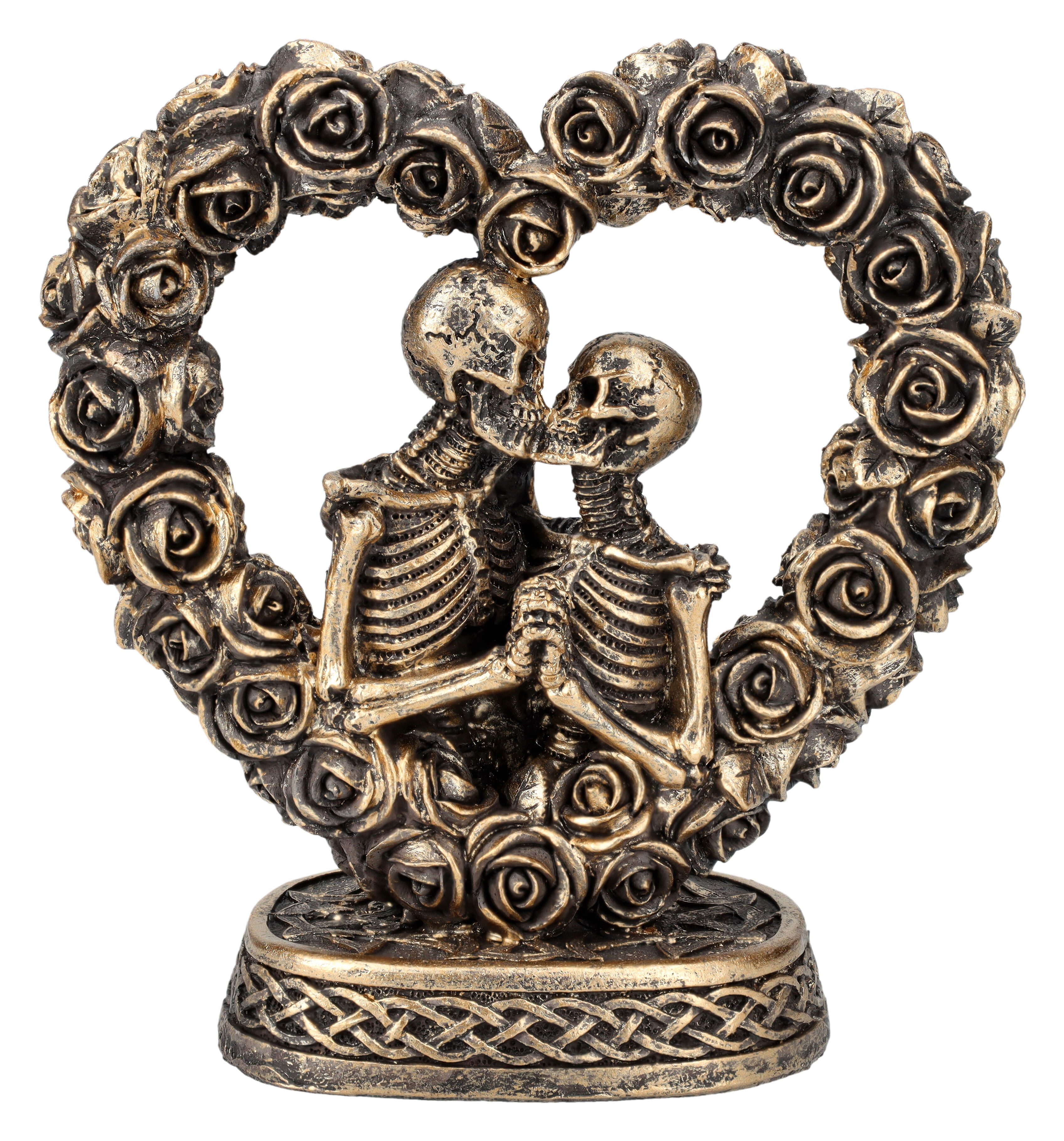 Dekofigur Skelett Figur - Liebespaar in Rosenherz bronzefarben Gothic Dekoration