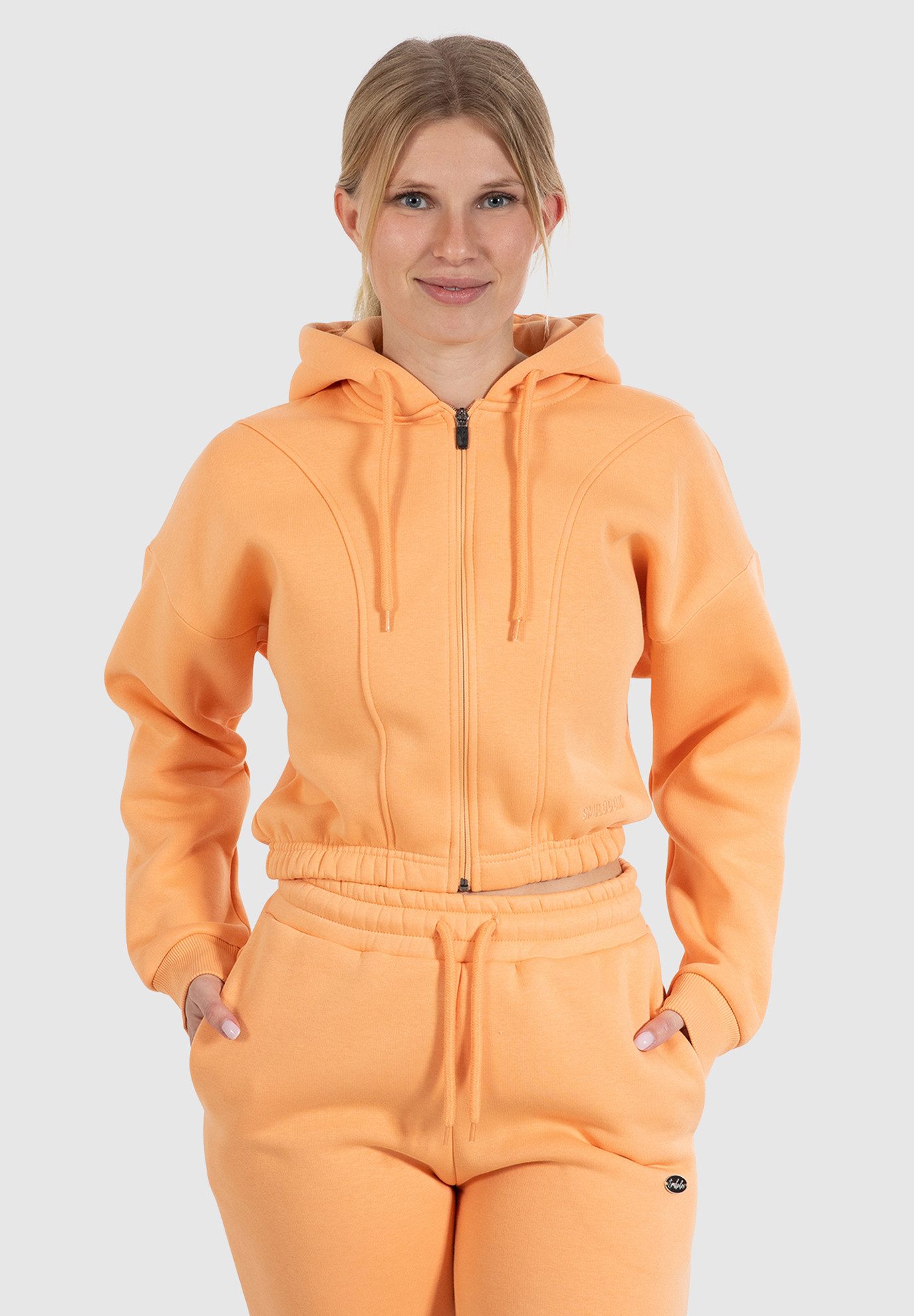 Smilodox Kapuzensweatjacke Elma, Oversize Fit Kapuzen Zip Pullover mit Ton-in-Ton Reißverschluss Crop Zip Hoodie Relaxed Fit Große Kapuze Streetwear Sport Freizeit