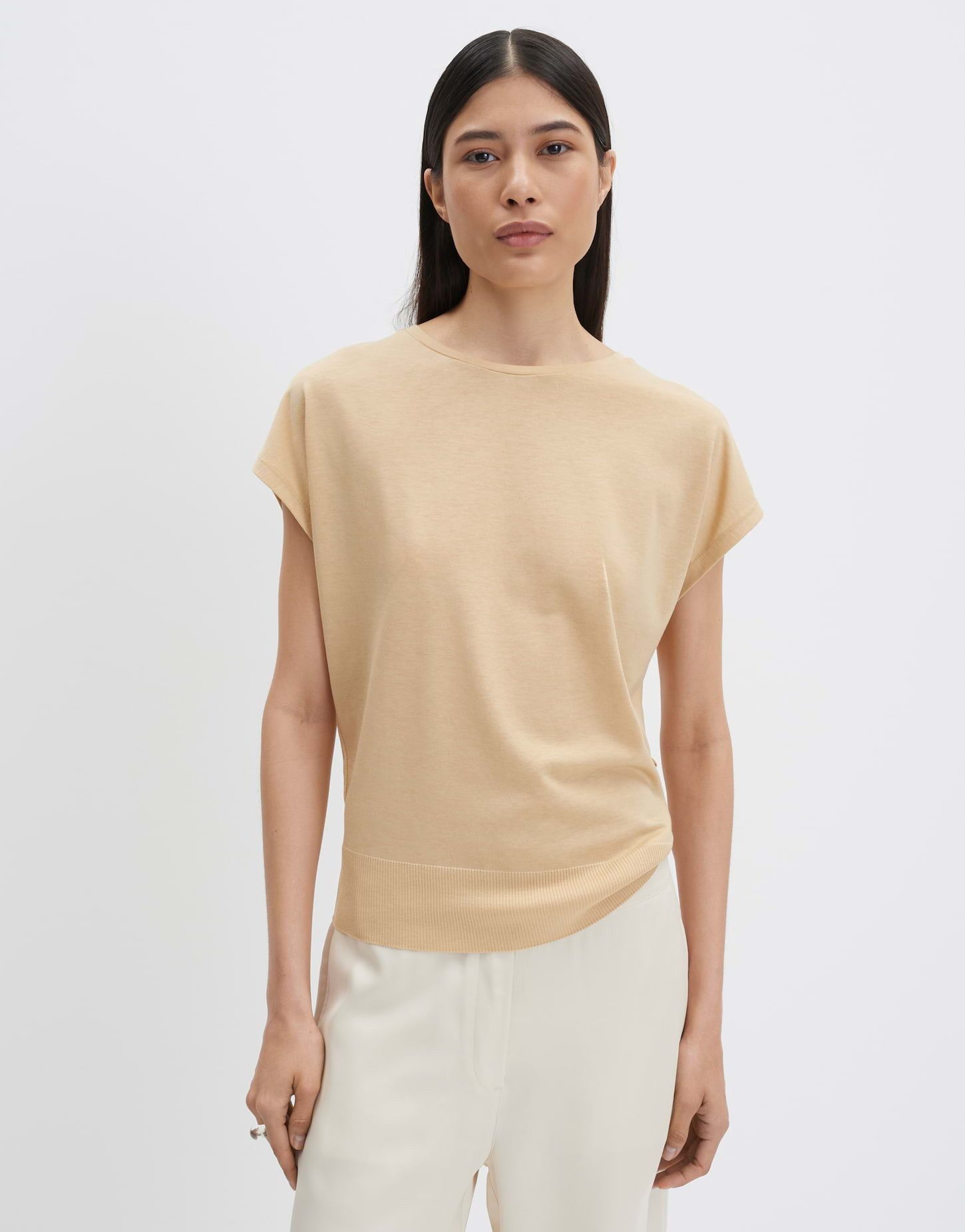 someday Kurzarmshirt Kaja aus Jersey mit breitem Rippbund Lockerer Look für entspannte Styles