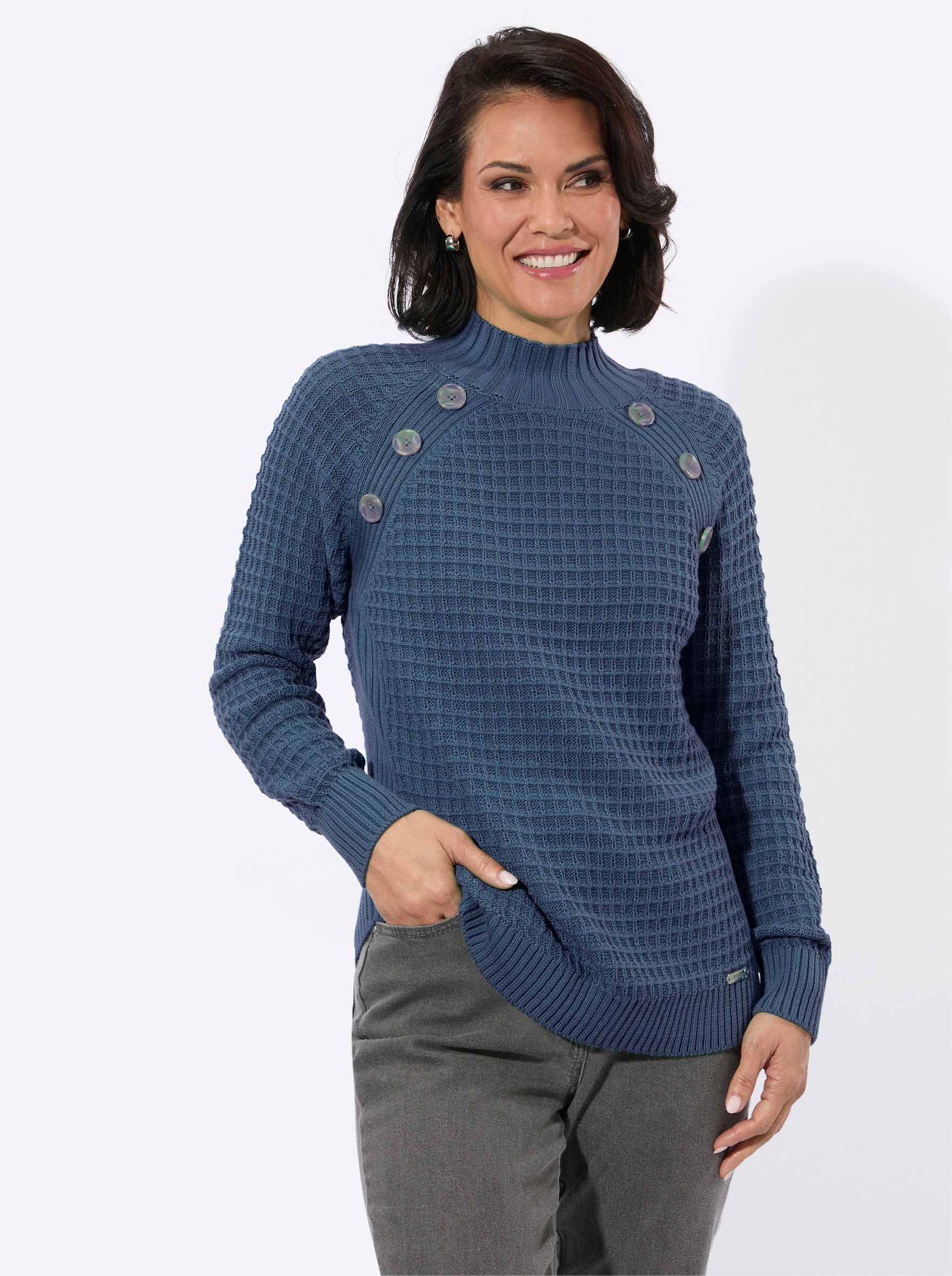 Strickpullover Stehkragen-Pullover Langarm