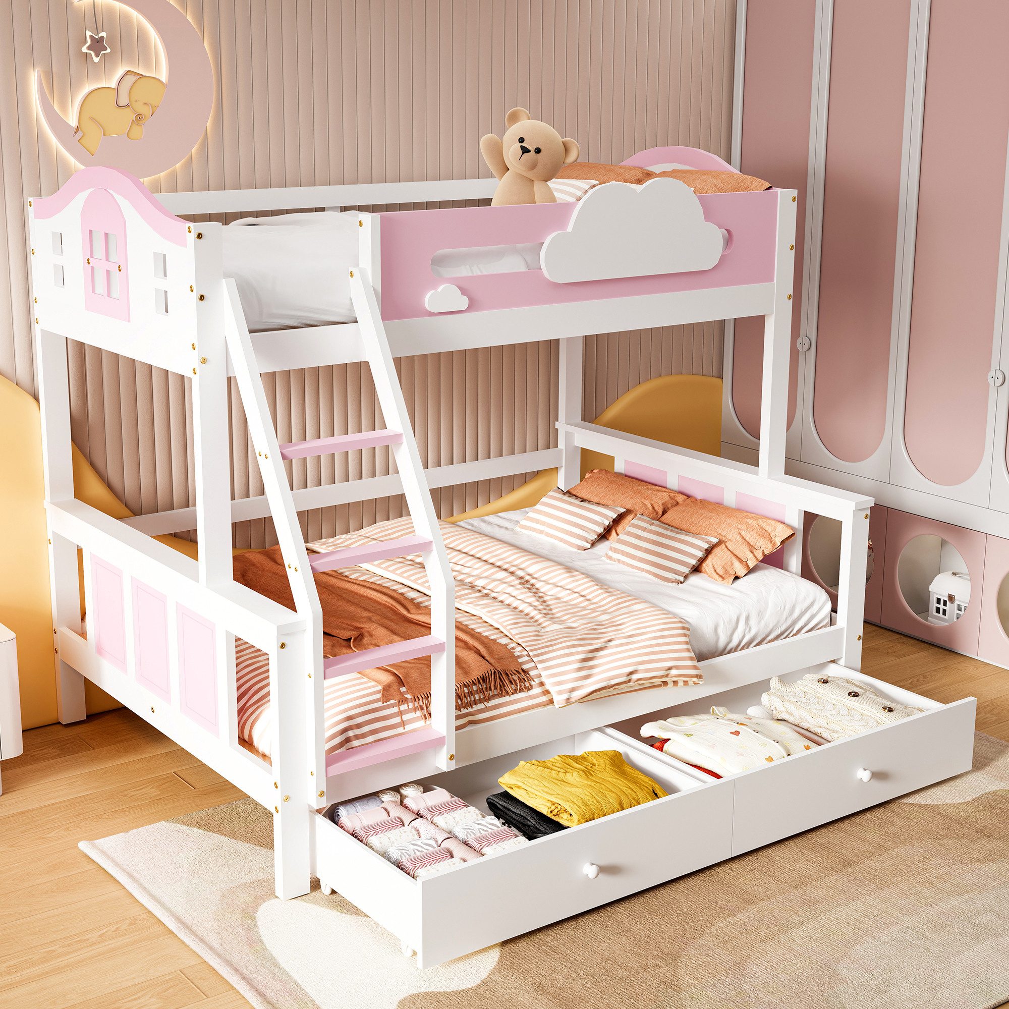 Merax Etagenbett 90x200cm+120x200cm mit Rausfallschutz, Kinderbett mit 2 Sc günstig online kaufen