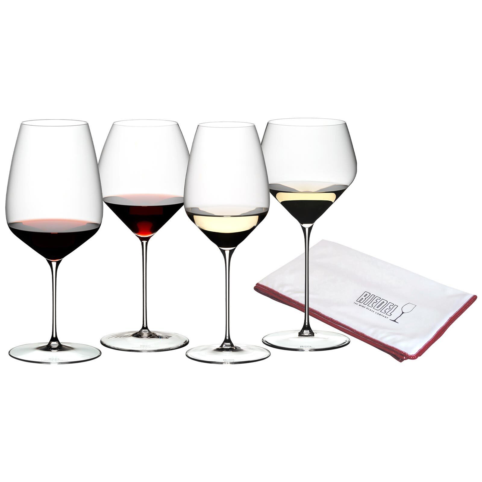 RIEDEL THE WINE GLASS COMPANY Weinglas Veloce Wein-Tasting-Set + Poliertuch 4er Set, Glas