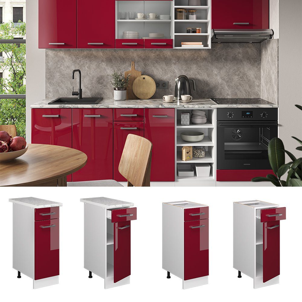 Vicco Unterschrank R-Line, Rot Hochglanz/Weiß, 30 cm ohne Arbeitsplatte (1-St)