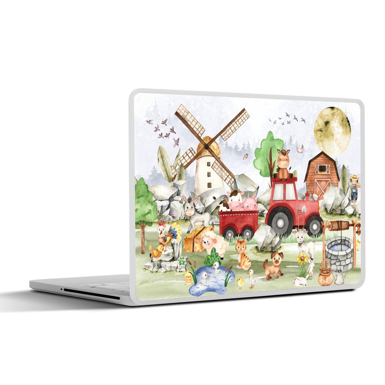 MuchoWow Laptop-Aufkleber Bauernhof - Traktor - Kinder - Tiere, (1tlg), Laptop Folien Cover, Aufkleber, Sticker, Schutz vor Kratzern, 25x18 cm