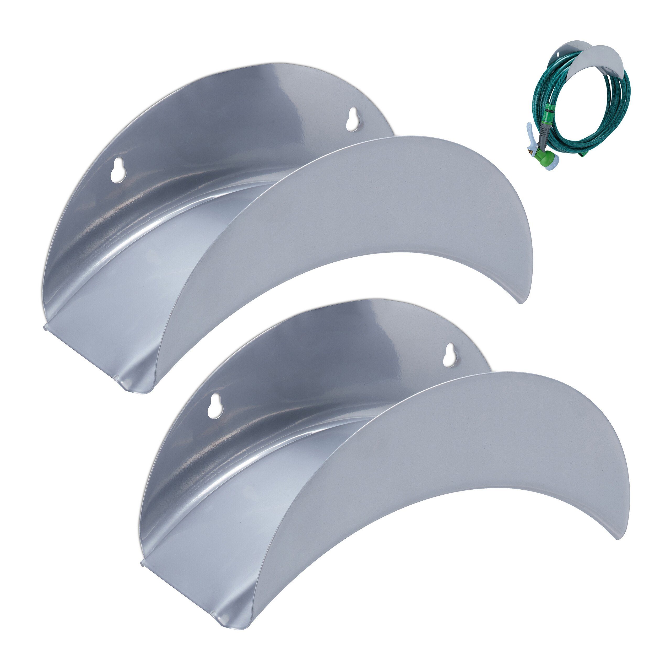 relaxdays Wandschlauchhalter Metall Schlauchhalter Wand 2er Set