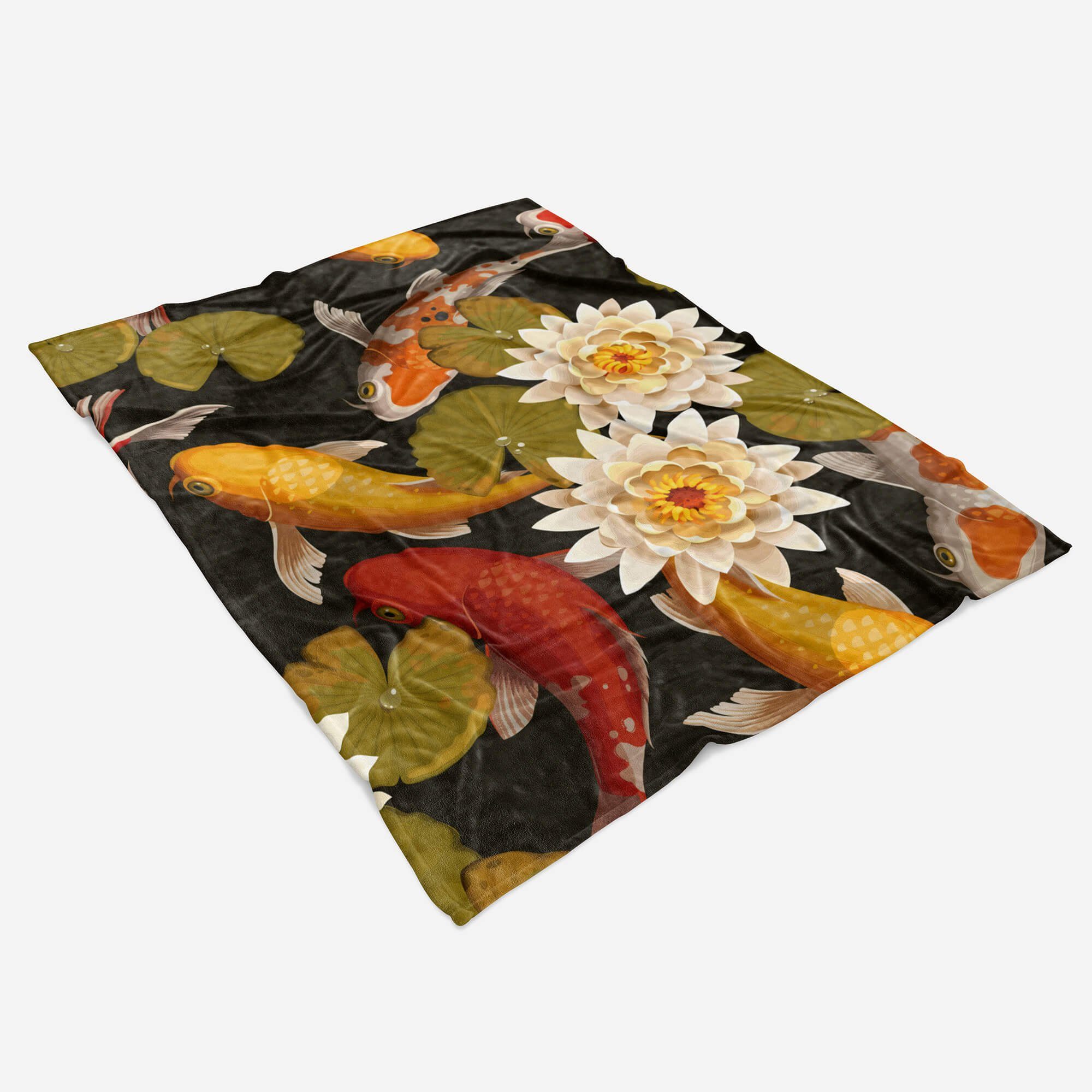 Strandhandtuch Handtuch Fotomotiv Koi Kuscheldecke Baumwolle-Polyester-Mix Blumen, Handtuch mit Art (1-St), Saunatuch Sinus Fische Handtücher