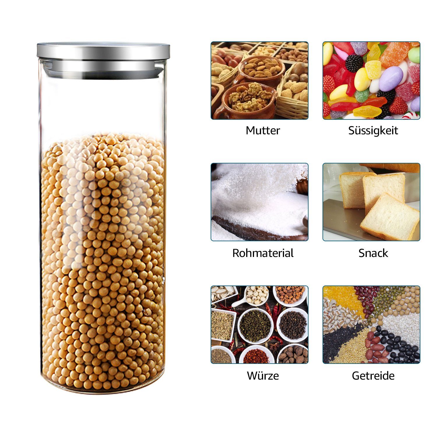 robustes Küche, Glas, Lebensmittelfrische und Struktur Deckel, der Ordnung Borosilikatglas, stapelbare, Vorratsgläser Vorratsdose Vorratsdosen), lange mit (3er-set BPA-frei, 7Magic in