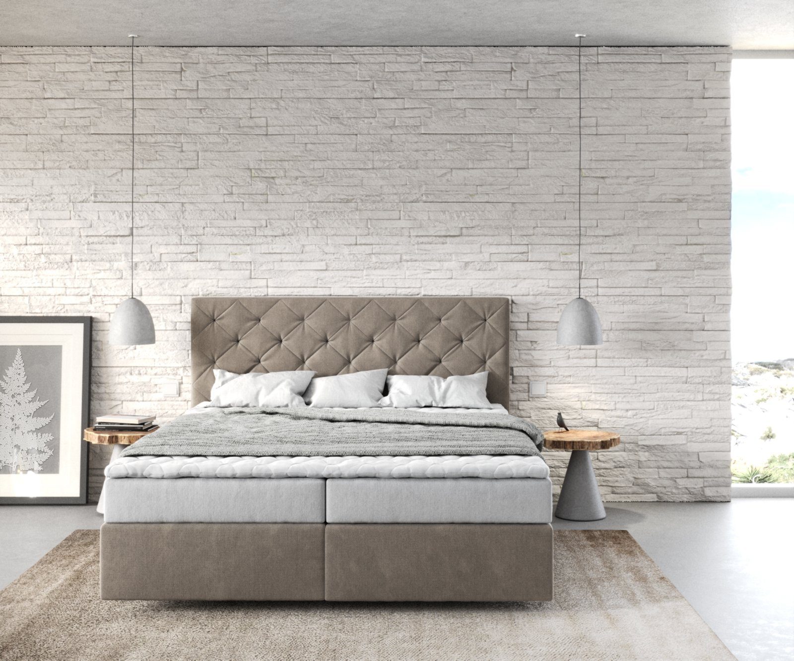 DELIFE Boxspringbett Dream-Great, Mikrofaser Beige 160x200 günstig online kaufen